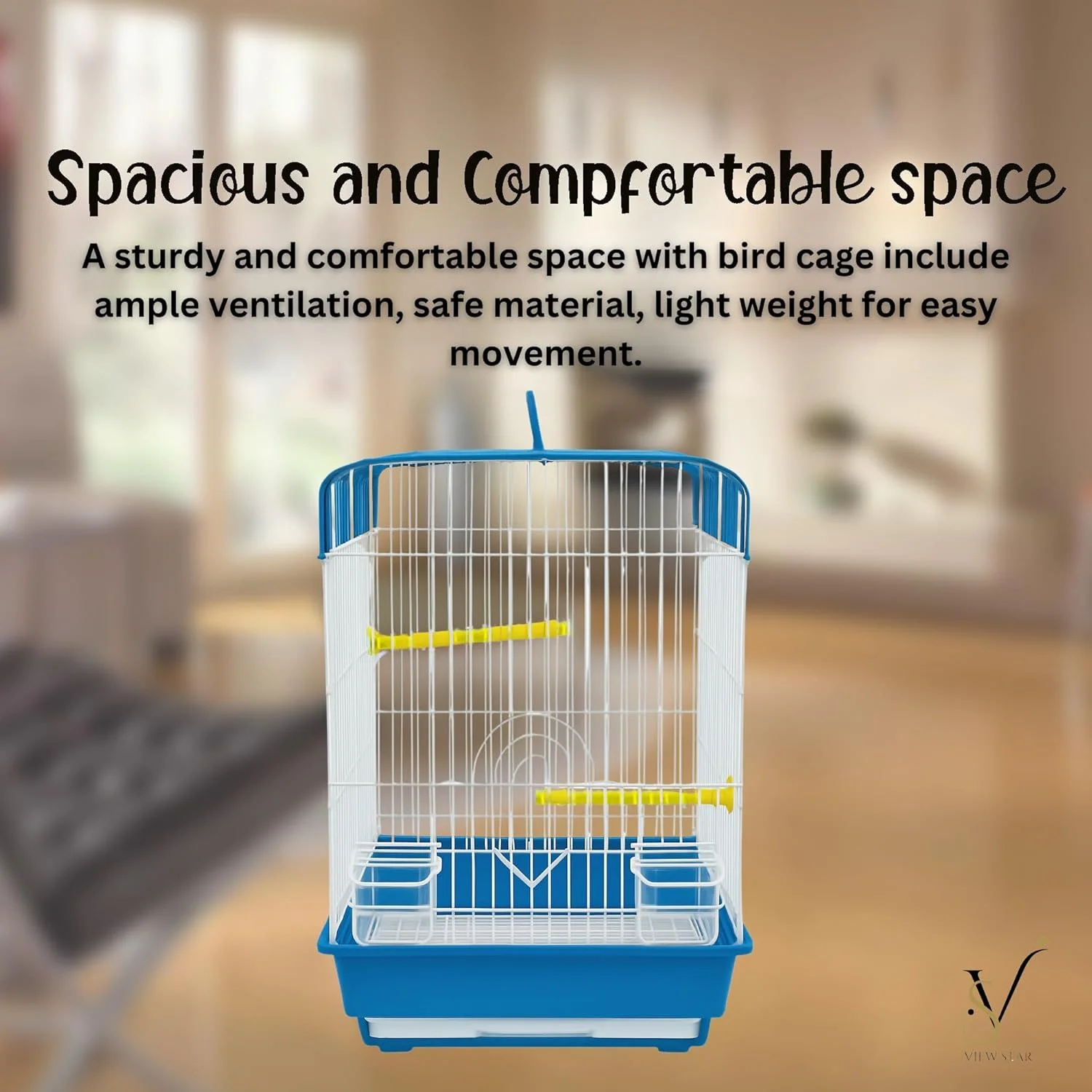قفس پرنده جادار ویواستار برای پرندگان کوچک - ساختار فلزی مستحکم، طراحی جای بازی در بالا، سینی با قابلیت تمیز کردن آسان و لوازم جانبی - ایده آل برای طوطی ها، عروس هلندی ها، مرغ عشق ها و باجریگارها (آبی)