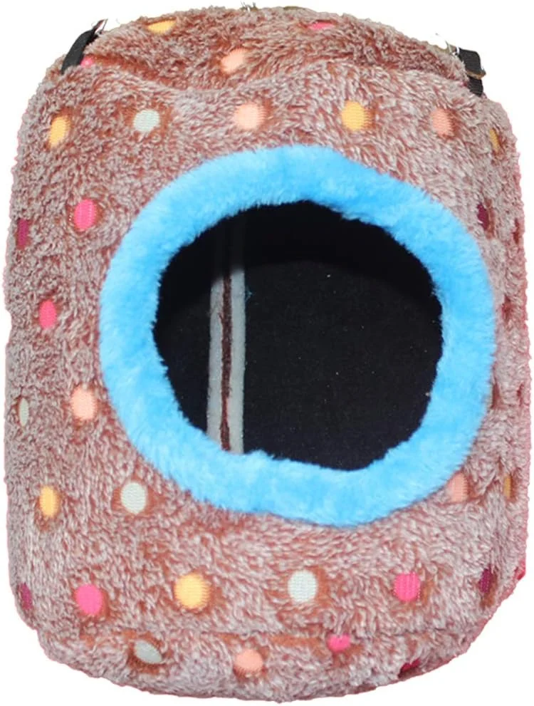 لانه طوطی وانچونگ، مخمل خواب دار، مناسب فضای باز و داخل خانه، هاموک آویز، تخت آویز گرد برای پرندگان و حیوانات کوچک، دکور قفس، خانه (قهوه ای)