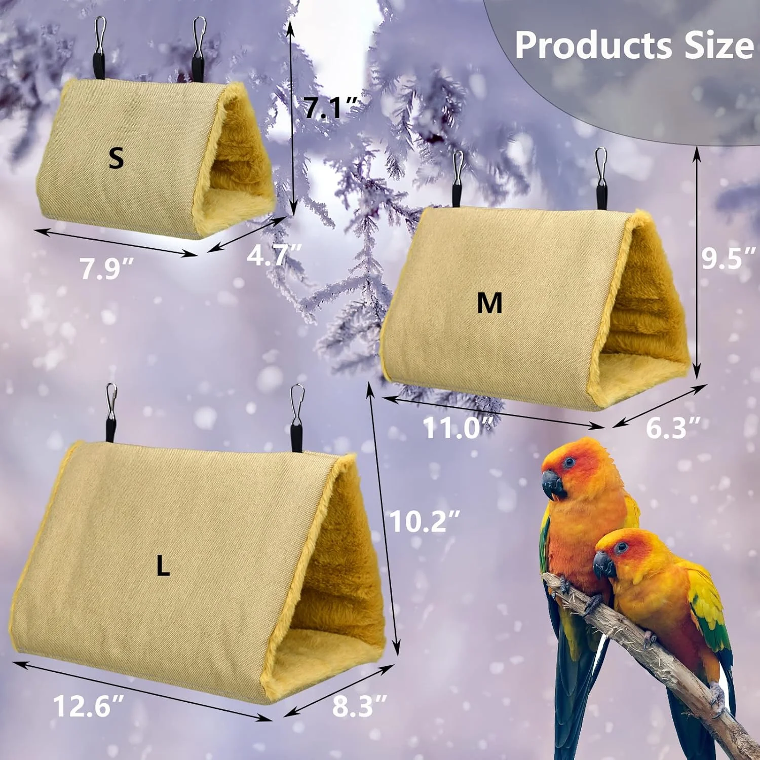 لانه گرم پرنده Vehomy، تخت خواب آویز همستر و طوطی، خانه کلبه ای نرم و کرکی برای خواب پرندگان، مخفیگاه طوطی، مناسب برای عروس هلندی، مرغ عشق، گرینچیک، خاکستری آفریقایی، همستر و راسو