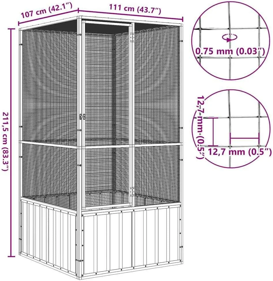 قفس پرنده ویدا ایکس ال، آشیانه پرنده بیرونی همه کاره، قفس بزرگ طوطی برای مرغ عشق، کبوتر، طوطی خاکستری، 111x107x211.5 سانتی متر، فولاد گالوانیزه