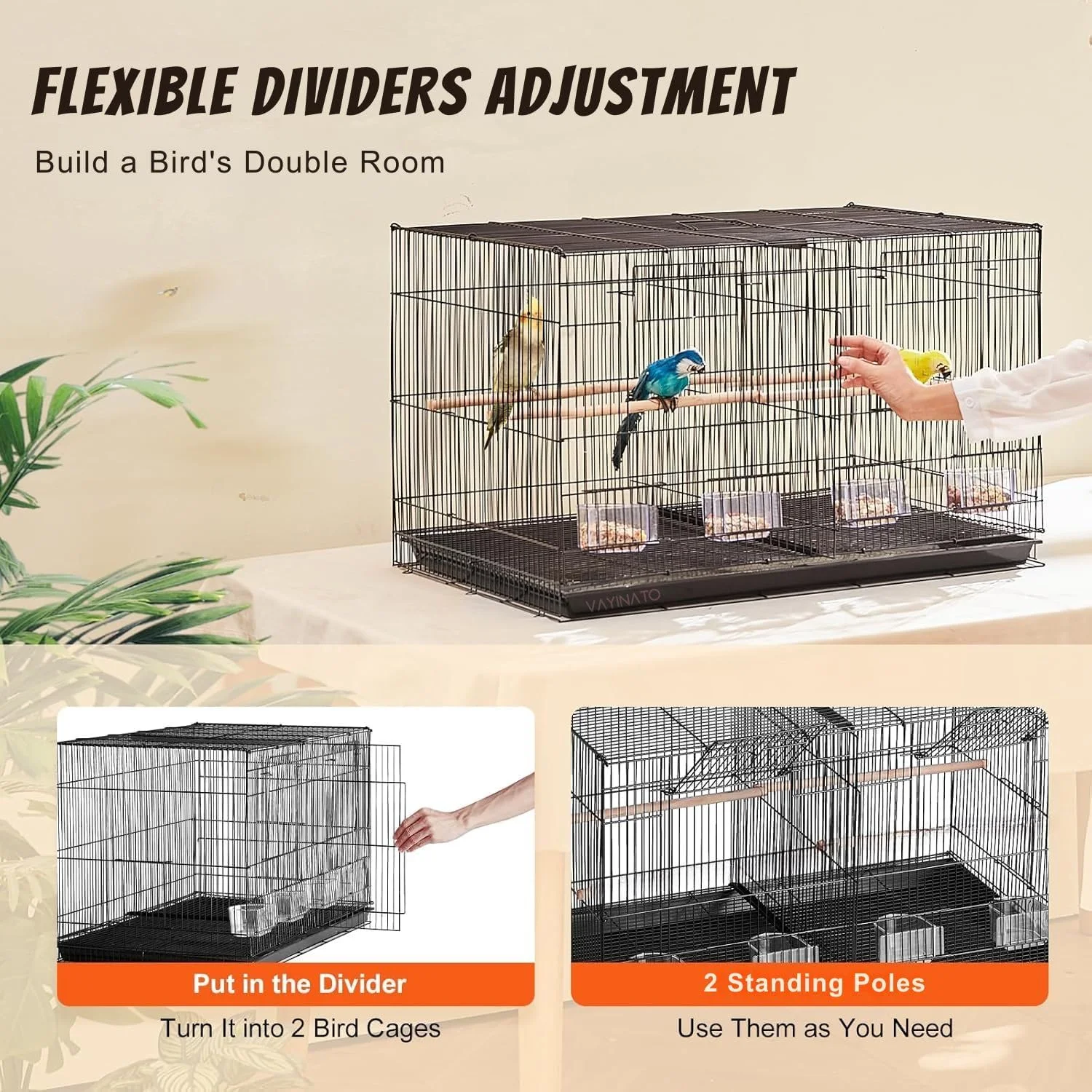 قفس پرندگان پارتیشن دار VAYINATO Petzlifeworld به طول 2 فوت، مشکی، مناسب برای همه پرندگان کوچک