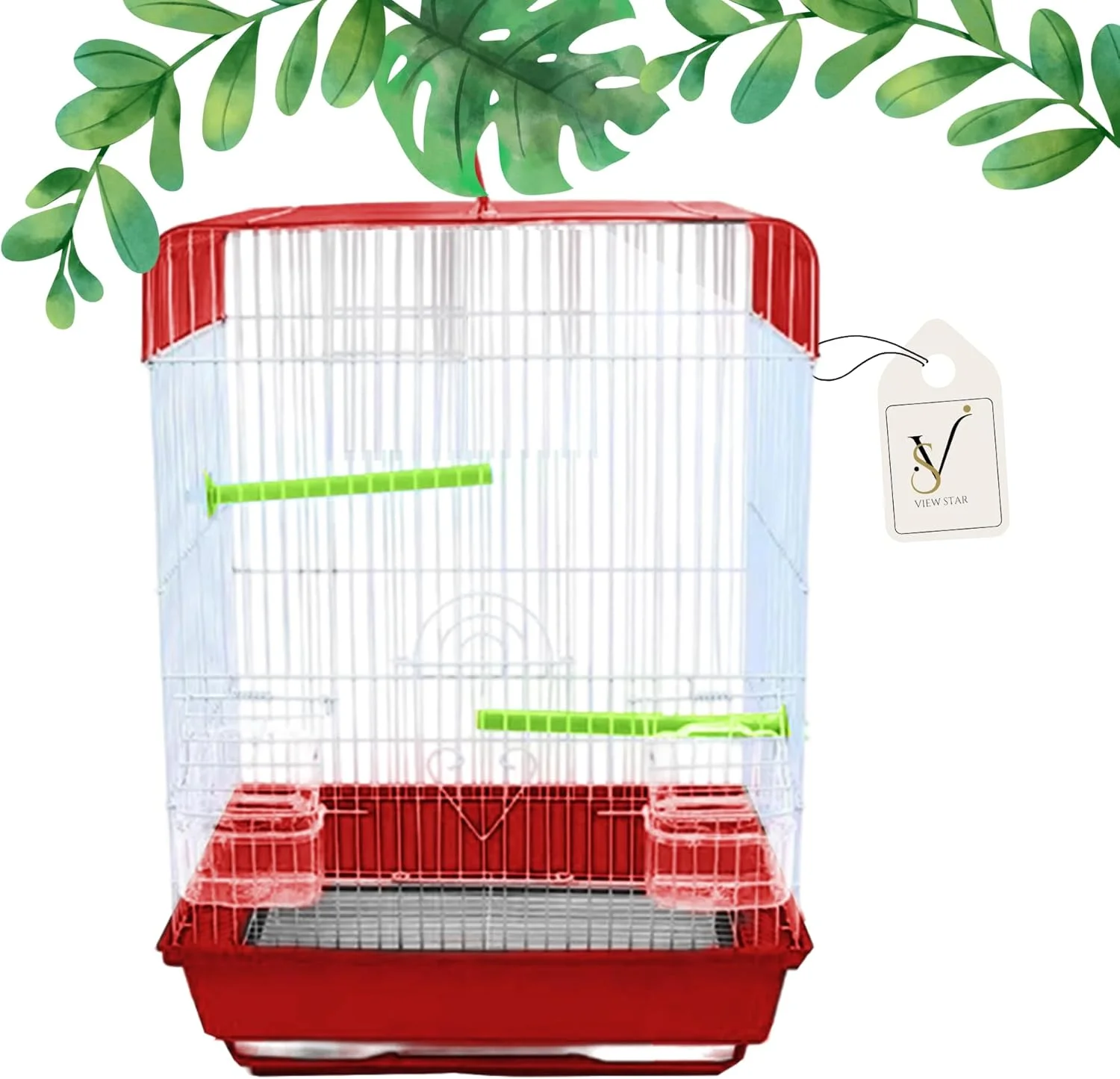 قفس پرنده جادار ویواستار برای پرندگان کوچک - ساختار فلزی مستحکم، طراحی جای بازی، سینی تمیز شونده آسان و لوازم جانبی - ایده آل برای طوطی ها، عروس هلندی ها، مرغ عشق ها و کوتوله برزیلی ها (قرمز)