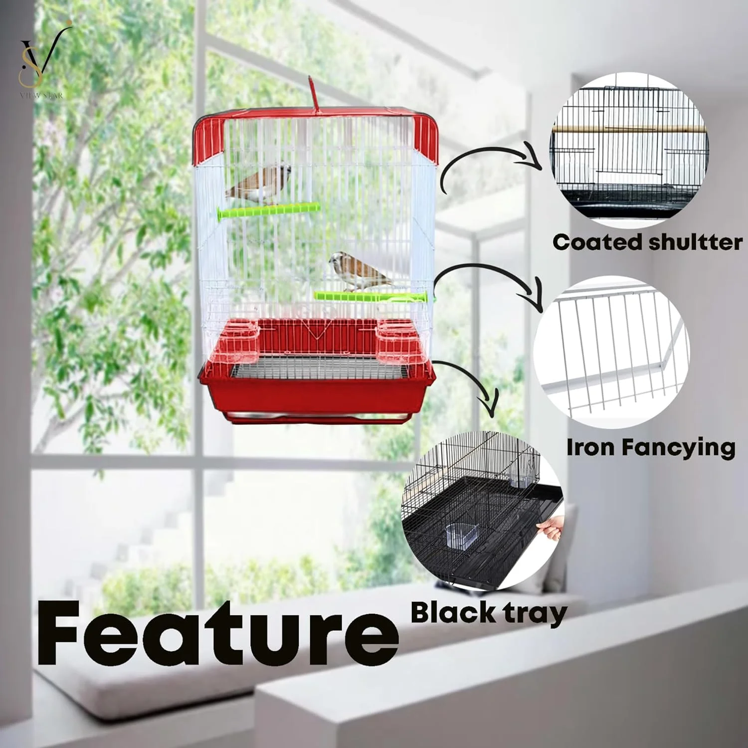 قفس پرنده جادار ویواستار برای پرندگان کوچک - ساختار فلزی مستحکم، طراحی جای بازی، سینی تمیز شونده آسان و لوازم جانبی - ایده آل برای طوطی ها، عروس هلندی ها، مرغ عشق ها و کوتوله برزیلی ها (قرمز)
