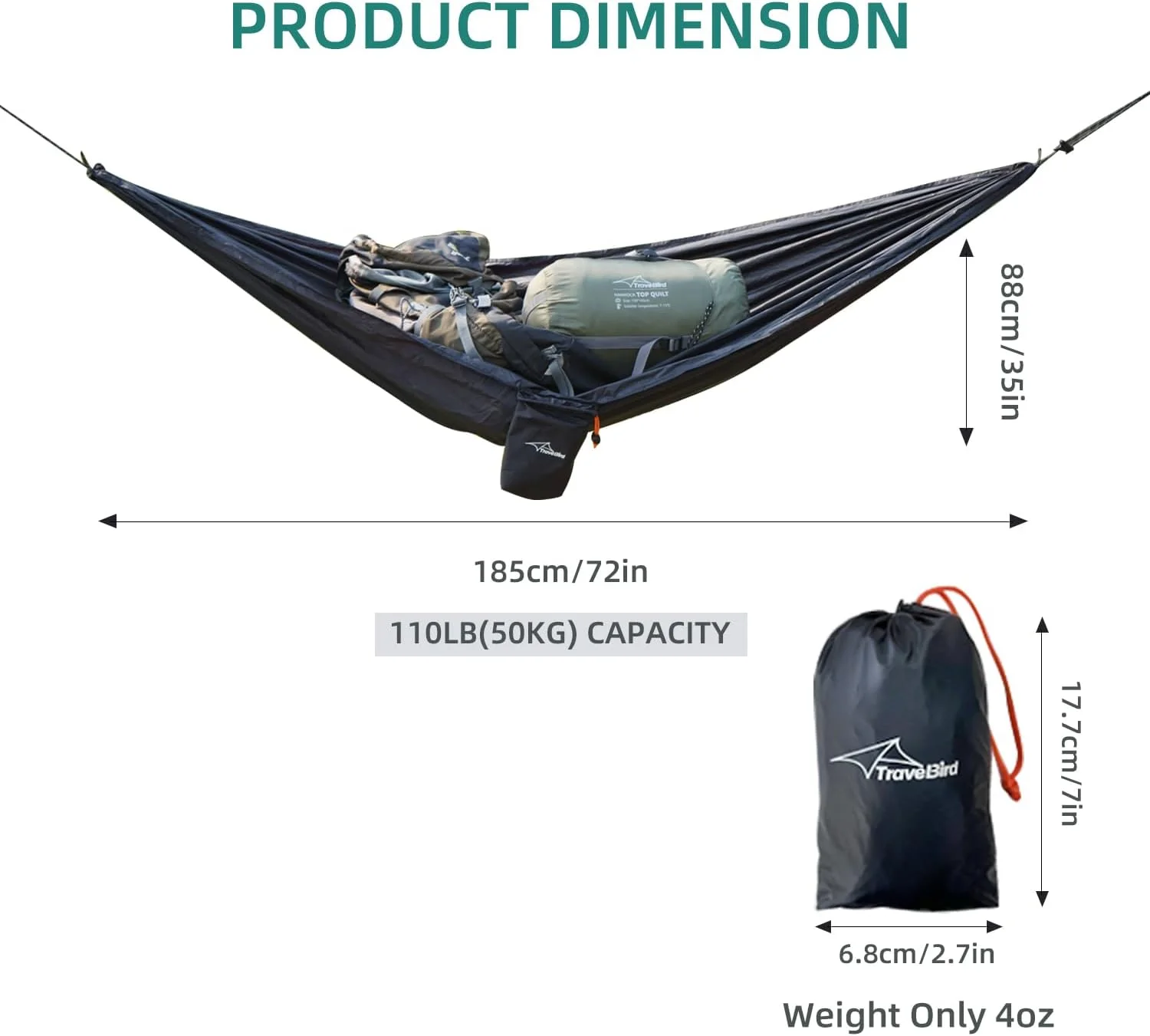 هاموک ذخیره سازی ضد آب Travel Bird برای زیر هاموک، لوازم جانبی کوچک ذخیره سازی کمپینگ برای هاموک