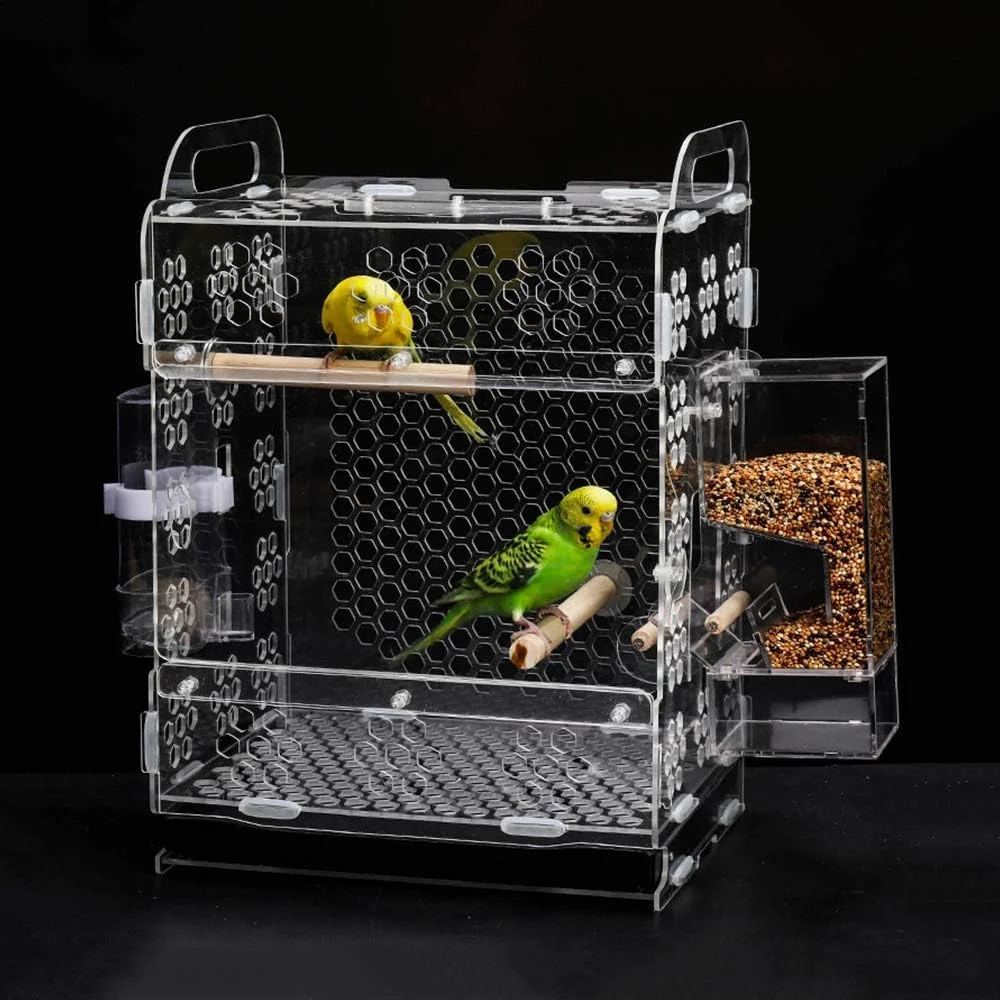 قفس پرنده آویز OUKA، زیستگاه آکریلیک پرنده، تراریوم قابل جدا شدن، قفس حمل مسافرتی قابل حمل برای طوطی دم دراز، پرنده کوچک، مرغ عشق