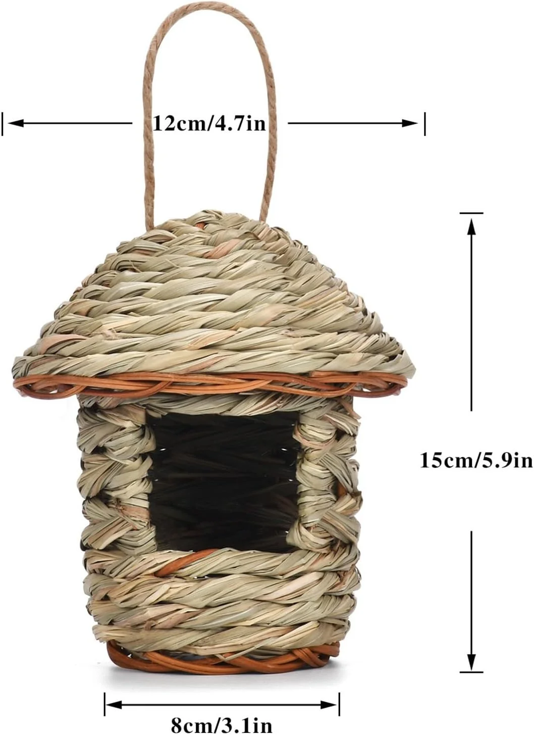 خانه پرنده تزویق، لانه پرنده حصیری دست ساز، دکوراسیون باغ طبیعی خلاقانه، خانه پرنده آویز بافته شده با دست، محل پرورش طبیعی، مناسب برای فضای باز، درخت، مناسب برای مرغ عشق و طوطی