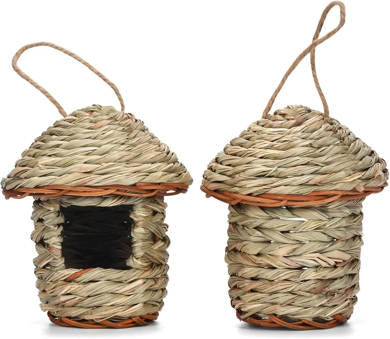 خانه پرنده تزویق، لانه پرنده حصیری دست ساز، دکوراسیون باغ طبیعی خلاقانه، خانه پرنده آویز بافته شده با دست، محل پرورش طبیعی، مناسب برای فضای باز، درخت، مناسب برای مرغ عشق و طوطی