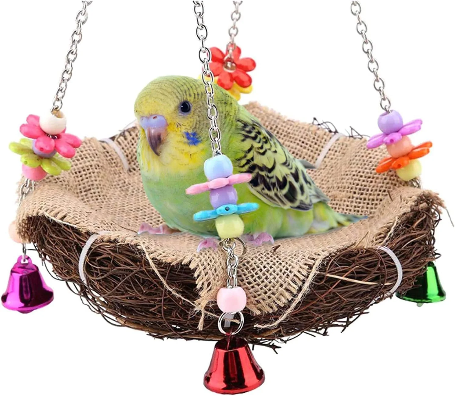 تاب طوطی اهلی، اسباب بازی لانه پرنده حصیری، تاب آویز لانه طوطی با زنگوله، لوازم جانبی قفس پرنده برای کاکادو، مرغ عشق، عروس هلندی، فنچ تاب طوطی اهلی، اسباب بازی لانه پرنده حصیری، تاب آویز لانه طوطی با زنگوله، لوازم جانبی قفس پرنده برای کاکادو، مرغ عشق، عروس هلندی، فنچ