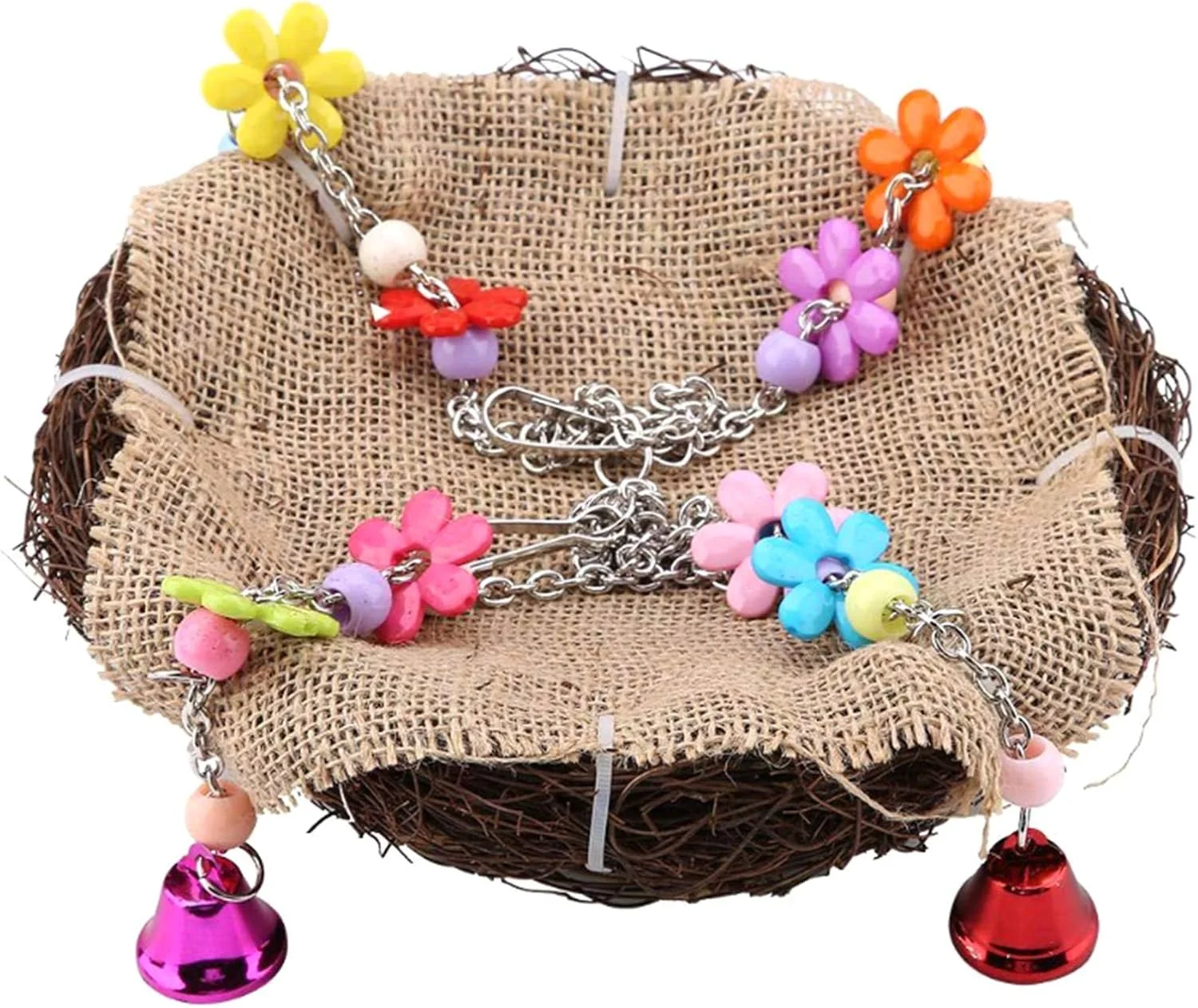 تاب طوطی اهلی، اسباب بازی لانه پرنده حصیری، تاب آویز لانه طوطی با زنگوله، لوازم جانبی قفس پرنده برای کاکادو، مرغ عشق، عروس هلندی، فنچ