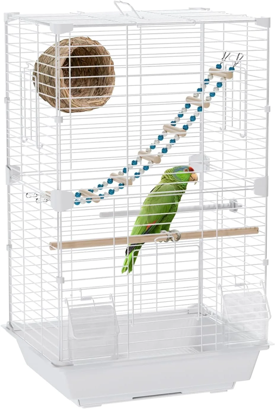 قفس پرنده Sumkyle، قفس پرنده کوچک، کیت قفس پرنده با اسباب بازی تاب دار برای طوطی برزیلی، طوطی، مرغ عشق، عروس هلندی، قناری، فنچ (سفید)