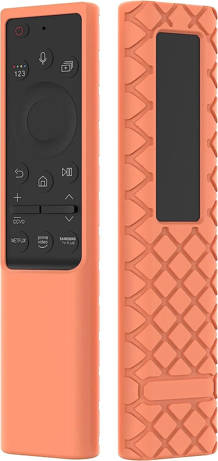 محافظ سیلیکونی کنترل از راه دور Azonee، مناسب برای کنترل سامسونگ BN59-01357A BN59-01363A 01311B، کاور ضد لغزش برای کنترل از راه دور سلول خورشیدی، قاب محافظ برای تلویزیون هوشمند 4K 8K سامسونگ QLED - نارنجی