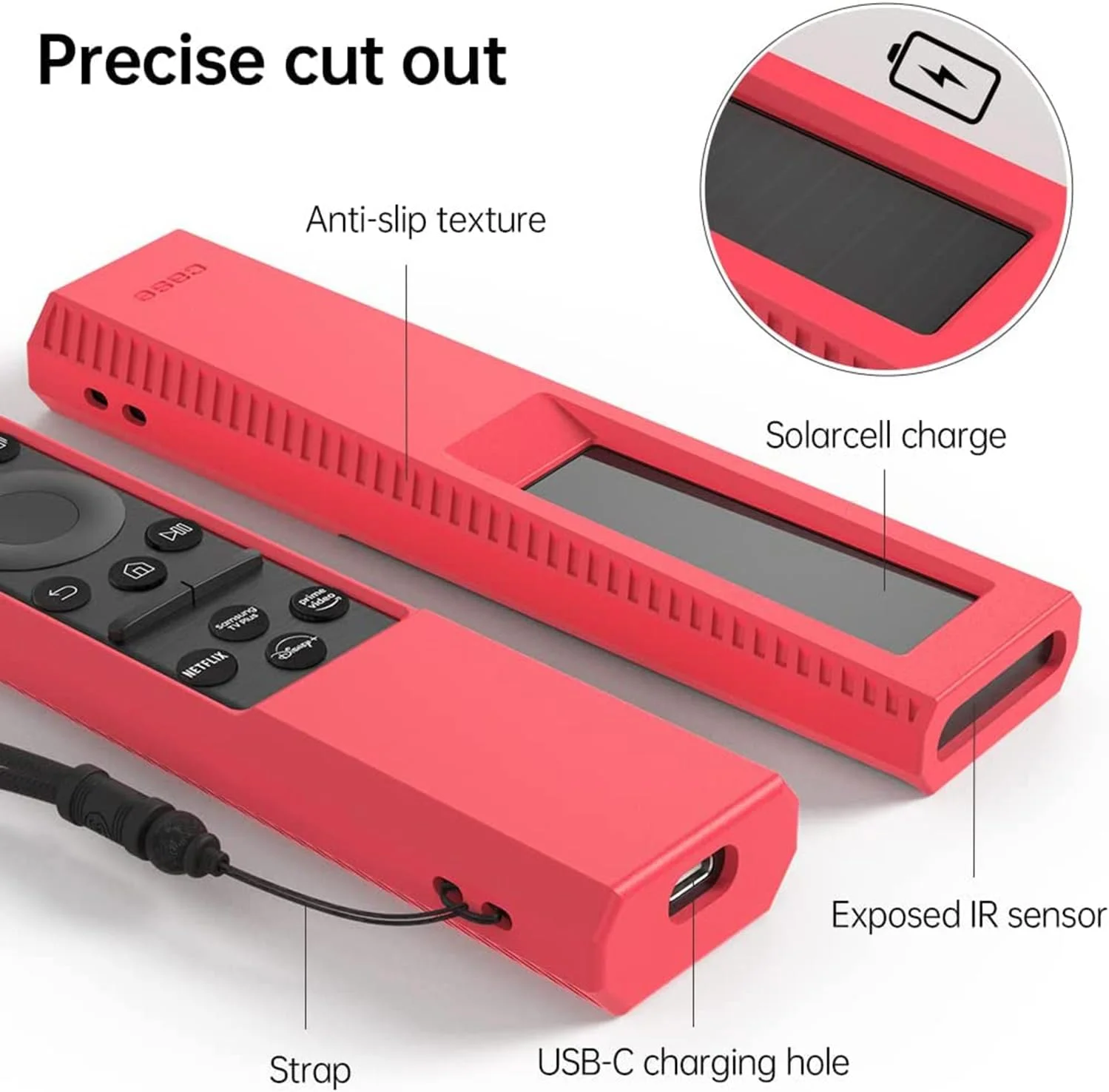 کاور محافظ سیلیکونی Azonee برای کنترل از راه دور سلول خورشیدی تلویزیون هوشمند سامسونگ مدل های TM2281E, BN59-01385A, BN59-01385B, BN59-01393A، نگهدارنده ضد ضربه با پوشش پشتی باتری (قرمز)