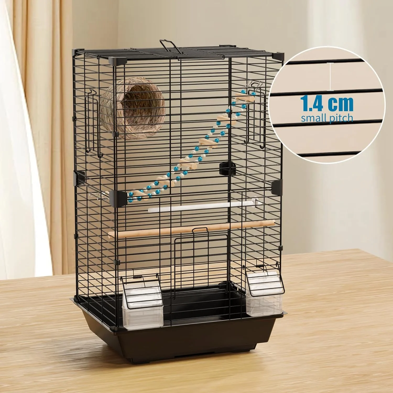 قفس پرنده سامکایل، قفس پرنده کوچک، کیت قفس پرنده با تاب و جای غذا برای مرغ عشق، طوطی، باجی، مرغ مینا، عروس هلندی، قناری، فنچ (مشکی)
