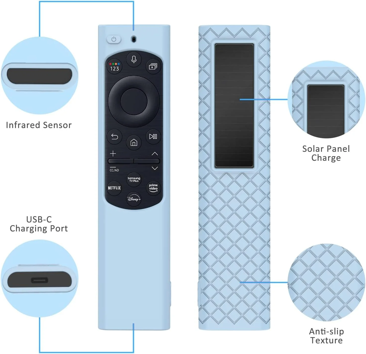 کاور سیلیکونی کنترل از راه دور پنل خورشیدی سامسونگ Azonee، 2 عدد، جدیدترین کاور محافظ سیلیکونی برای کنترل تلویزیون های هوشمند BN59-01385 BN59-01386 BN59-0139، محافظ باتری و روکش