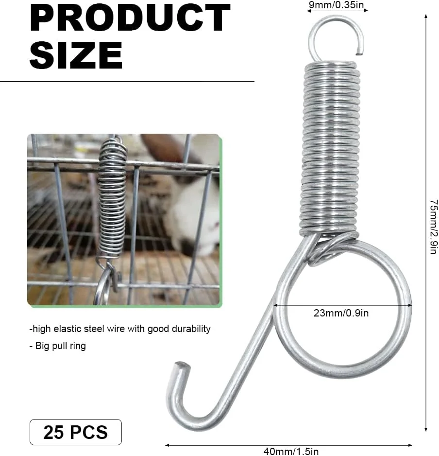 25 عدد قلاب فنری برای قفس خرگوش، قلاب فنری درب قفس چند منظوره 3 اینچی، گیره قفل قفس خرگوش، گیره قفس سیمی برای ثابت کردن خرگوش ها، همسترها، سنجاب ها، قفس پرندگان، درب قفس حیوانات خانگی