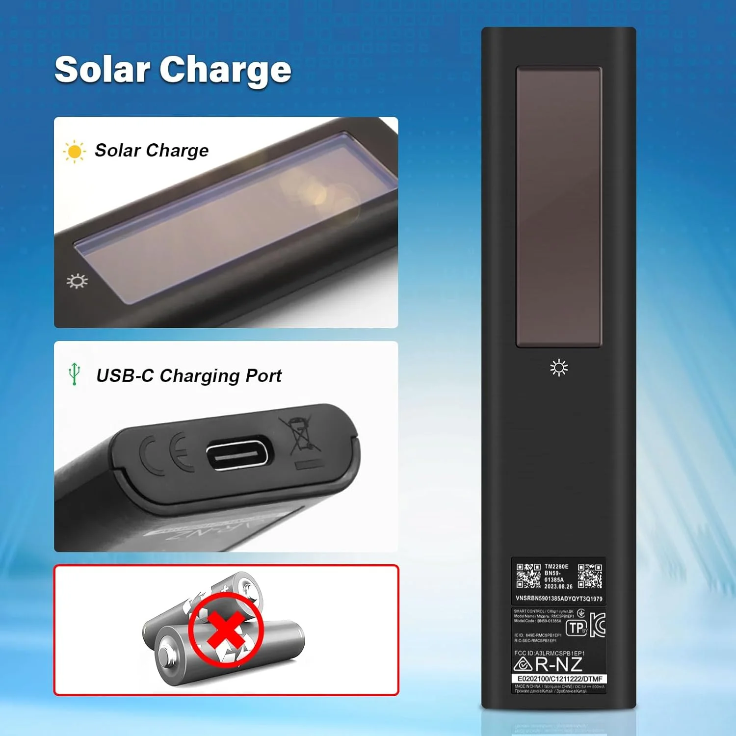 کنترل از راه دور خورشیدی صوتی جایگزین ARCELI BN59-01385A برای تلویزیون سامسونگ، کنترل از راه دور جهانی قابل شارژ با 4 دکمه میانبر برای تلویزیون های هوشمند 4K Ultra HD Neo LED سامسونگ 2021-2022