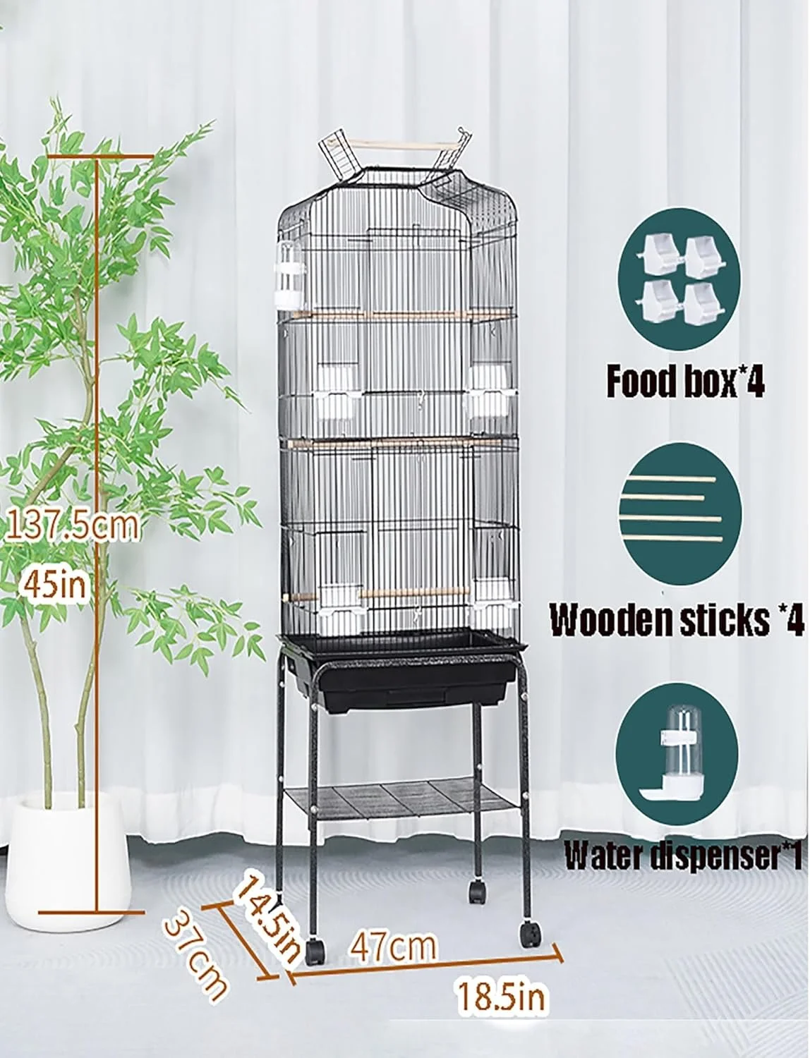 قفس بزرگ طوطی، قفس پرنده، با سینی کشویی و پایه چرخدار جداشدنی، قفس حیوانات خانگی برای عروس هلندی، مرغ عشق، کبوتر با پایه، سینی، دستگیره، قفس پرواز 54 اینچی