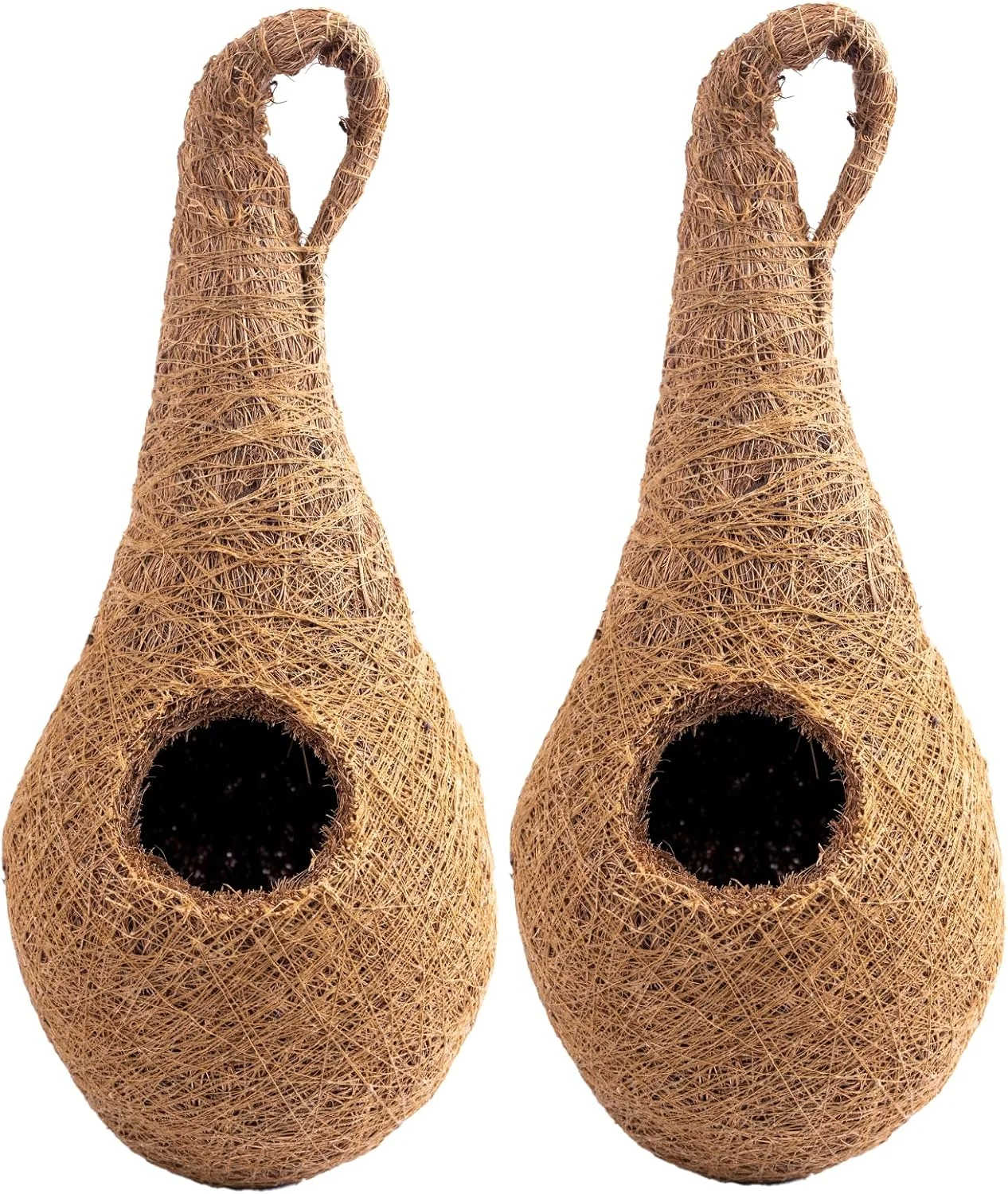 لانه آویز پرنده نارگیلی Sparrow Daughter، خانه پرنده گرد ارگانیک برای بالکن فضای باز، درخت، نصب روی دیوار برای گنجشک/پرندگان کوچک، (بسته 2 عددی)