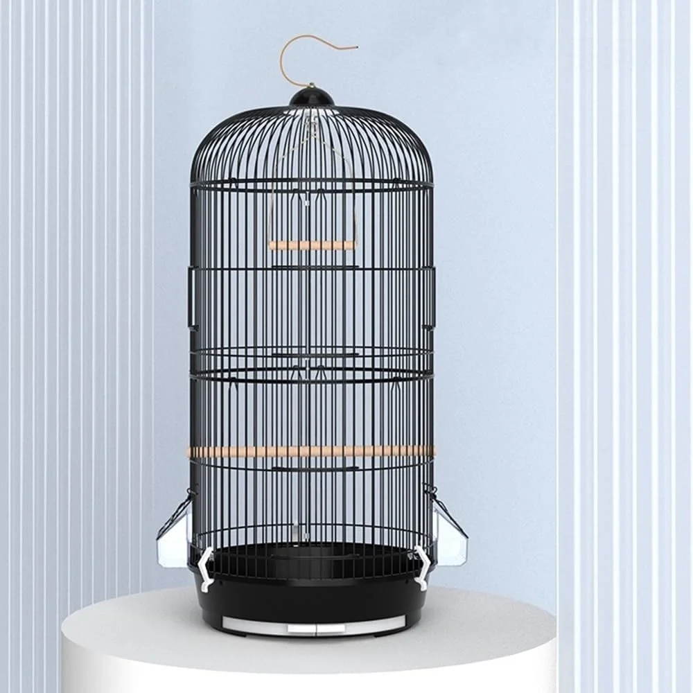 قفس پرنده فلزی دو لایه آویز طرح اروپایی SONGYL-20249 مناسب طوطی، سار، با قاب کشویی با قابلیت جداسازی آسان (صورتی)