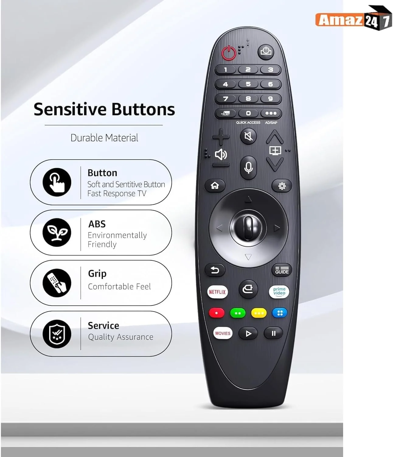 کنترل از راه دور جادویی آماز247 سازگار با تلویزیون ال ای دی ال جی با کلیدهای میانبر نتفلیکس و پرایم ویدیو و فرمان صوتی کنترل از راه دور جادویی آماز247 سازگار با تلویزیون ال ای دی ال جی با کلیدهای میانبر نتفلیکس و پرایم ویدیو و فرمان صوتی