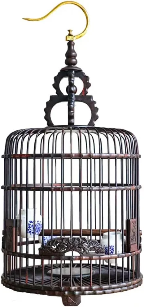 قفس پرنده چوبی گرد SONGYL-20249 با قلاب، قابل حمل، حکاکی شده، ایده آل برای مرغ عشق و کوکتل