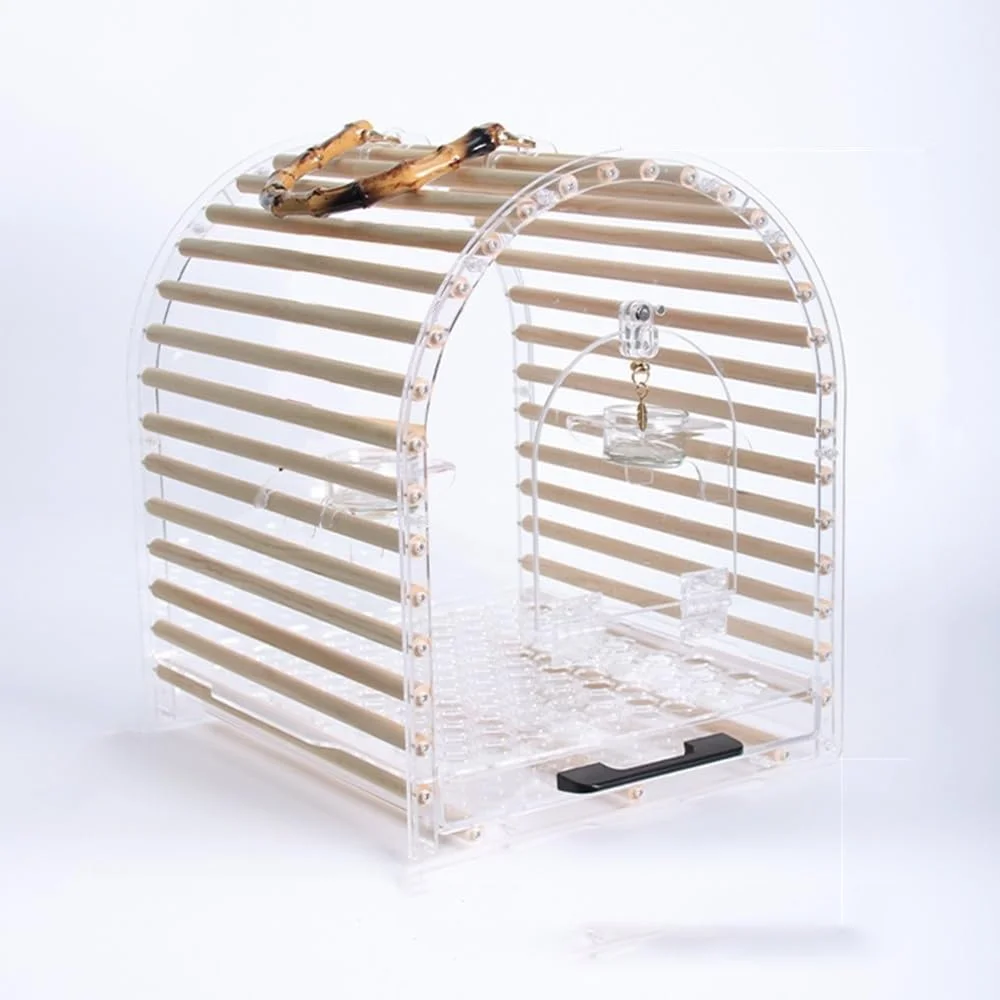 قفس پرنده آکریلیک، قفس پرنده قابل حمل، تنفسی، گرد، تمیز کردن آسان برای طوطی ها و پرندگان کوچک، خانه پرنده (بزرگ)