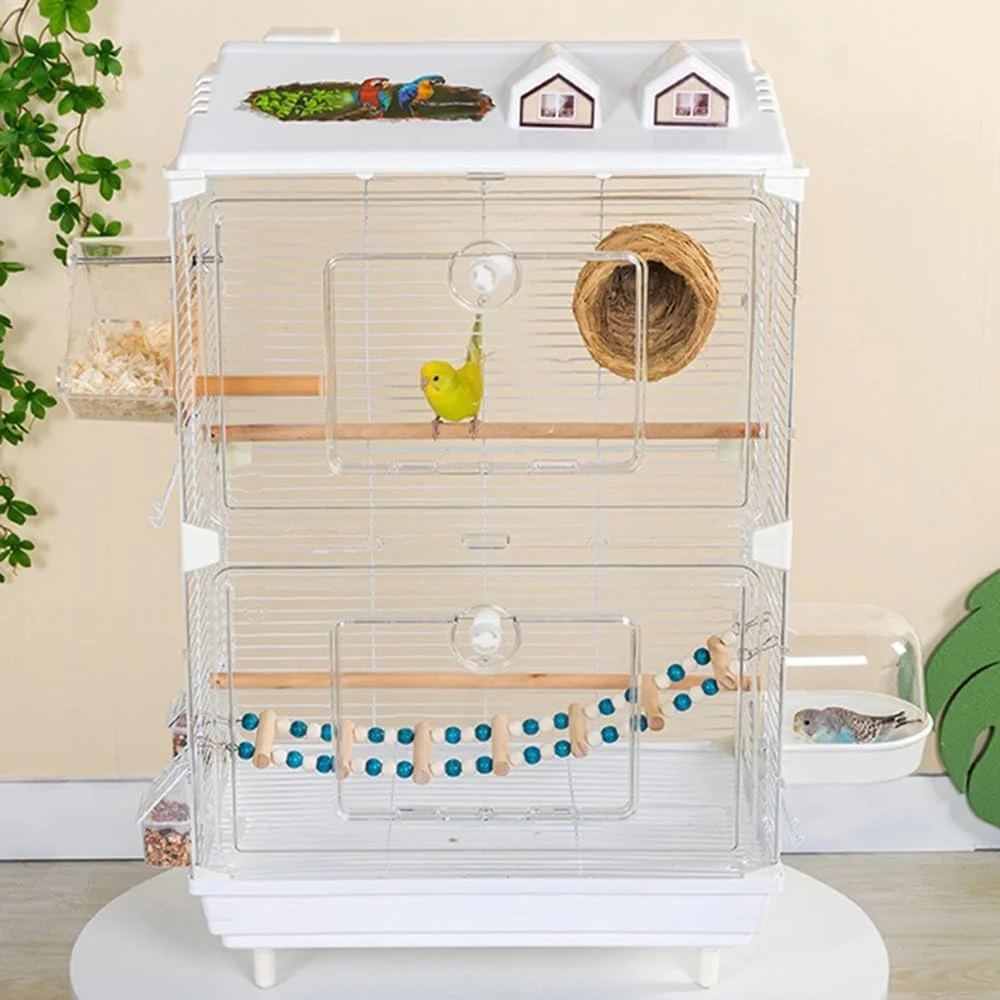 قفس پرنده آکریلیک شفاف SONGYL-20249 با سه طرف سیم - قاب کشویی بزرگ برای قفس پرندگان خانگی (سبز)
