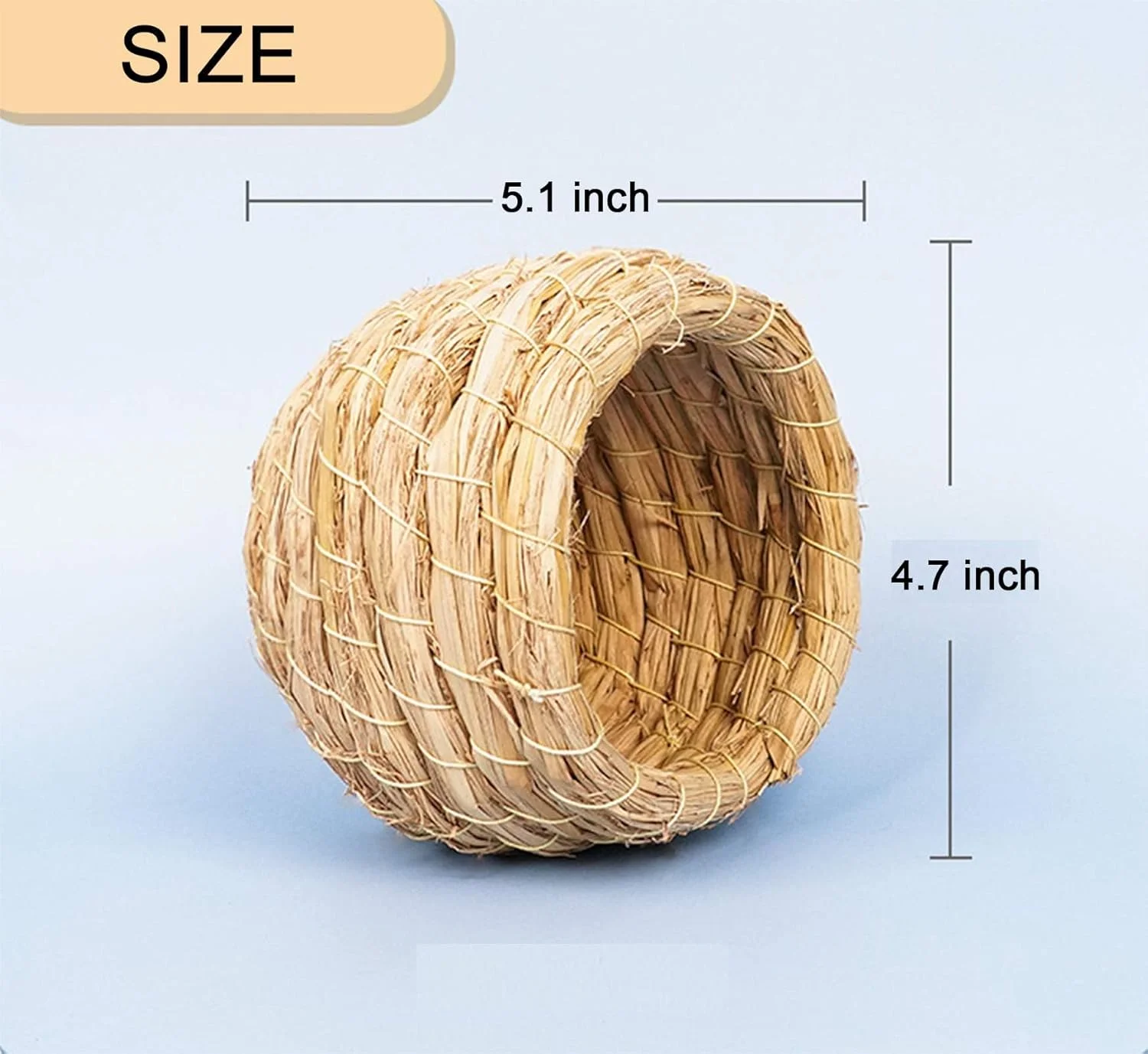 بسته 2 عددی لانه پرنده حصیری دستباف SKEIDO، 12 در 13 سانتی متر، با بند، لانه پرنده طبیعی حصیری دست ساز، خانه پرنده شبیه سازی شده از الیاف طبیعی (قهوه ای)