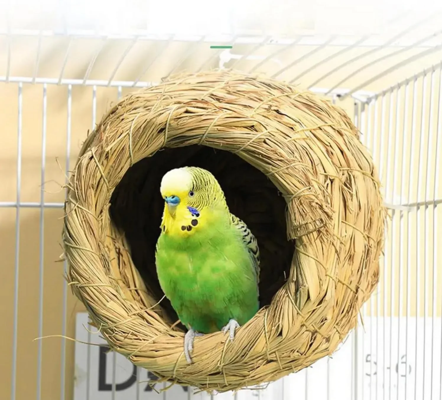 آشیانه پرنده حصیری دست ساز طبیعی SKEIDO، خانه کبوتر، آشیانه طوطی، اتاق خواب گرم حیوانات خانگی، قفس پرندگان کوچک حیاط - سایز L