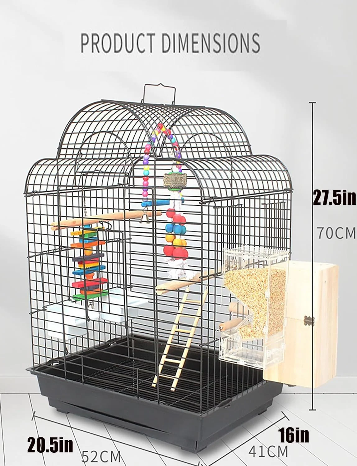 قفس ایستاده 27.5 اینچی، قفس طوطی برزیلی از جنس آهن فرفورژه با سینی کشویی، قفس پرنده مشکی برای طوطی برزیلی، مرغ عشق، عروس هلندی، مرغ باجریگار - پرندگان کوچک/متوسط (آبی)