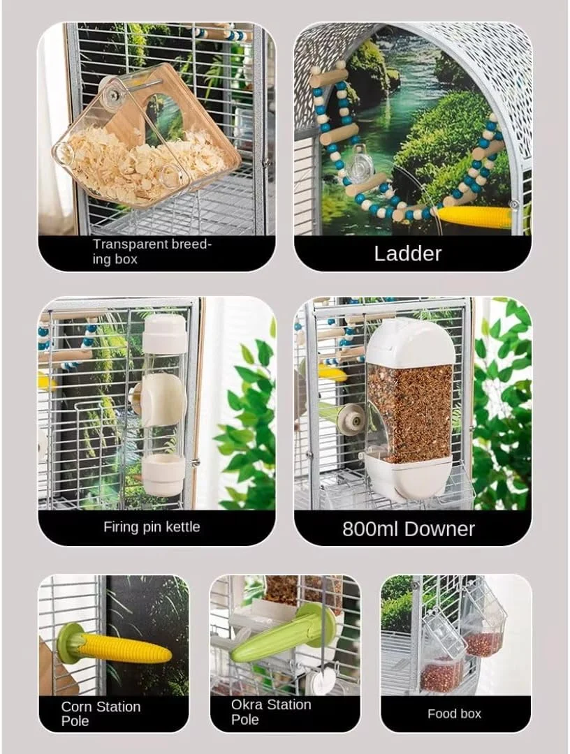 قفس پرنده پانوراما آکریلیک SHAMWA با پس زمینه، قفس نمایش خانگی برای پرندگان و حیوانات خانگی 72x37.5x28 سانتی متر، ویلای پرنده سرپوشیده شامل لوازم جانبی کامل، ویلای ابری پرنده ضد پاشش (C)