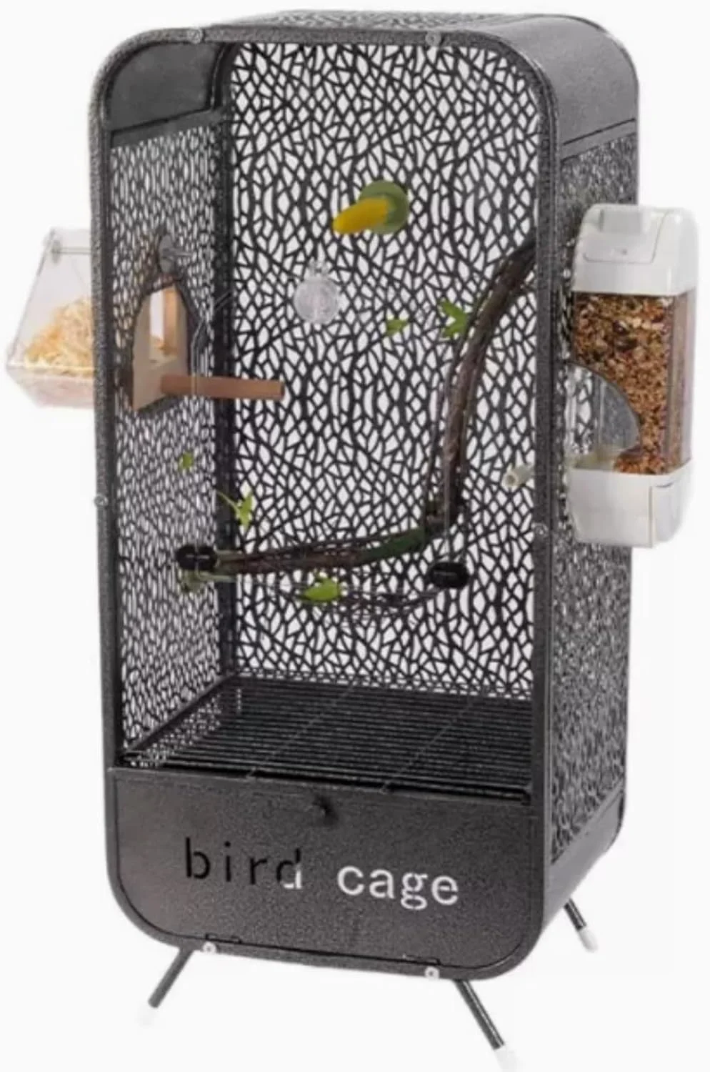 قفس پرنده آکریلیک پانوراما SHAMWA، قفس نمایش خانگی برای پرندگان و حیوانات خانگی 77x35x28 سانتی متر ویلا پرنده سرپوشیده شامل لوازم جانبی کامل، ویلا ابری پرنده ضد پاشش (مشکی)