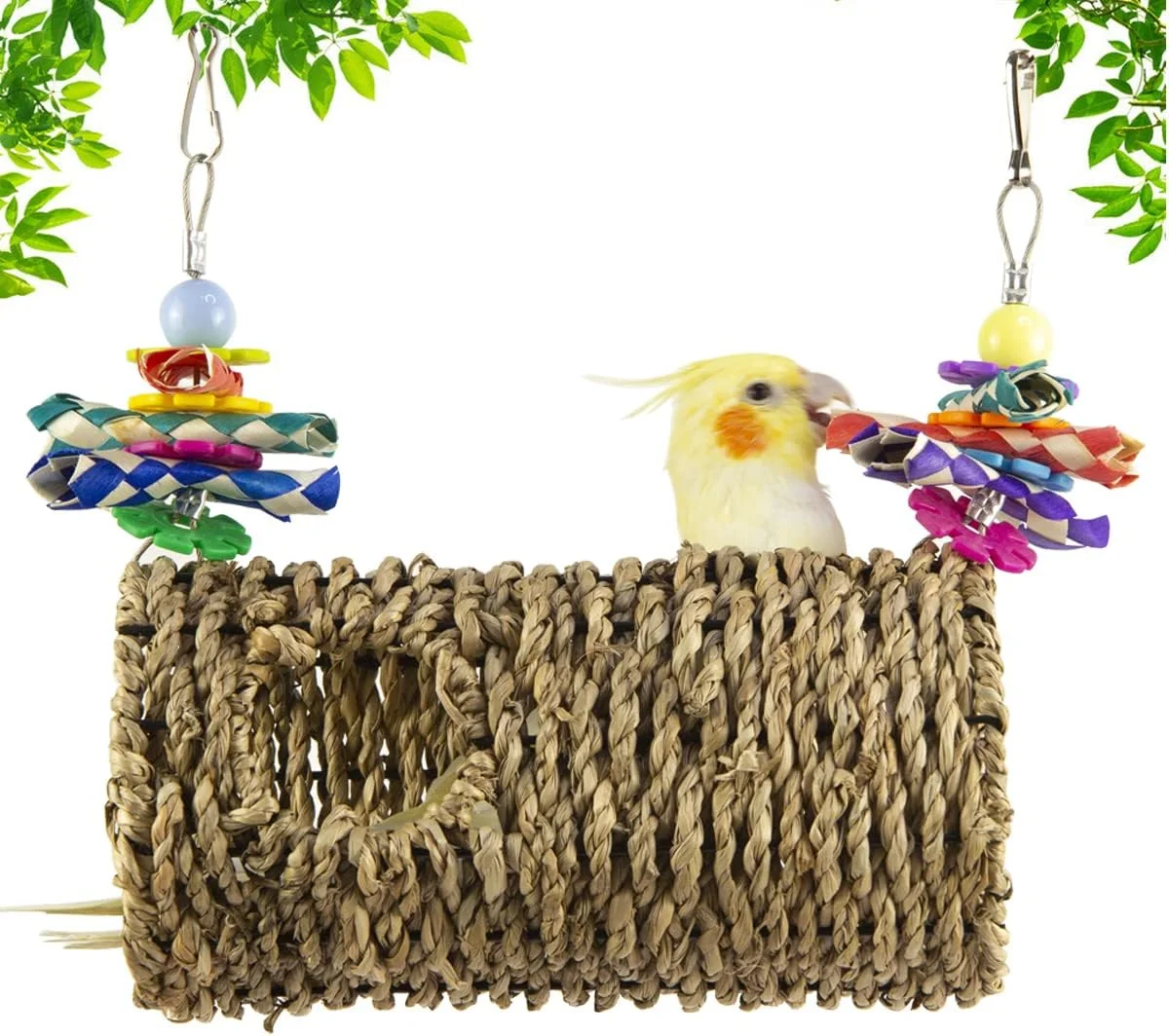 آشیانه پرنده از علف دریایی برای قفس با سوراخ، خانه لانه پرنده برای پرنده، طوطی، همستر
