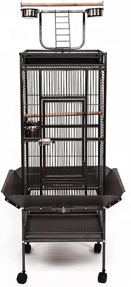 قفس بزرگ پرنده Ricjurzzty با پایه چرخ دار، مناسب برای طوطی، چینچیلا، فنچ، ویلای پرنده، ماکائو، کانور، کاکتیل، کاکاتو، خانه حیوانات خانگی، قفس پرنده آهنی، مشکی، 65x65x154 سانتی متر