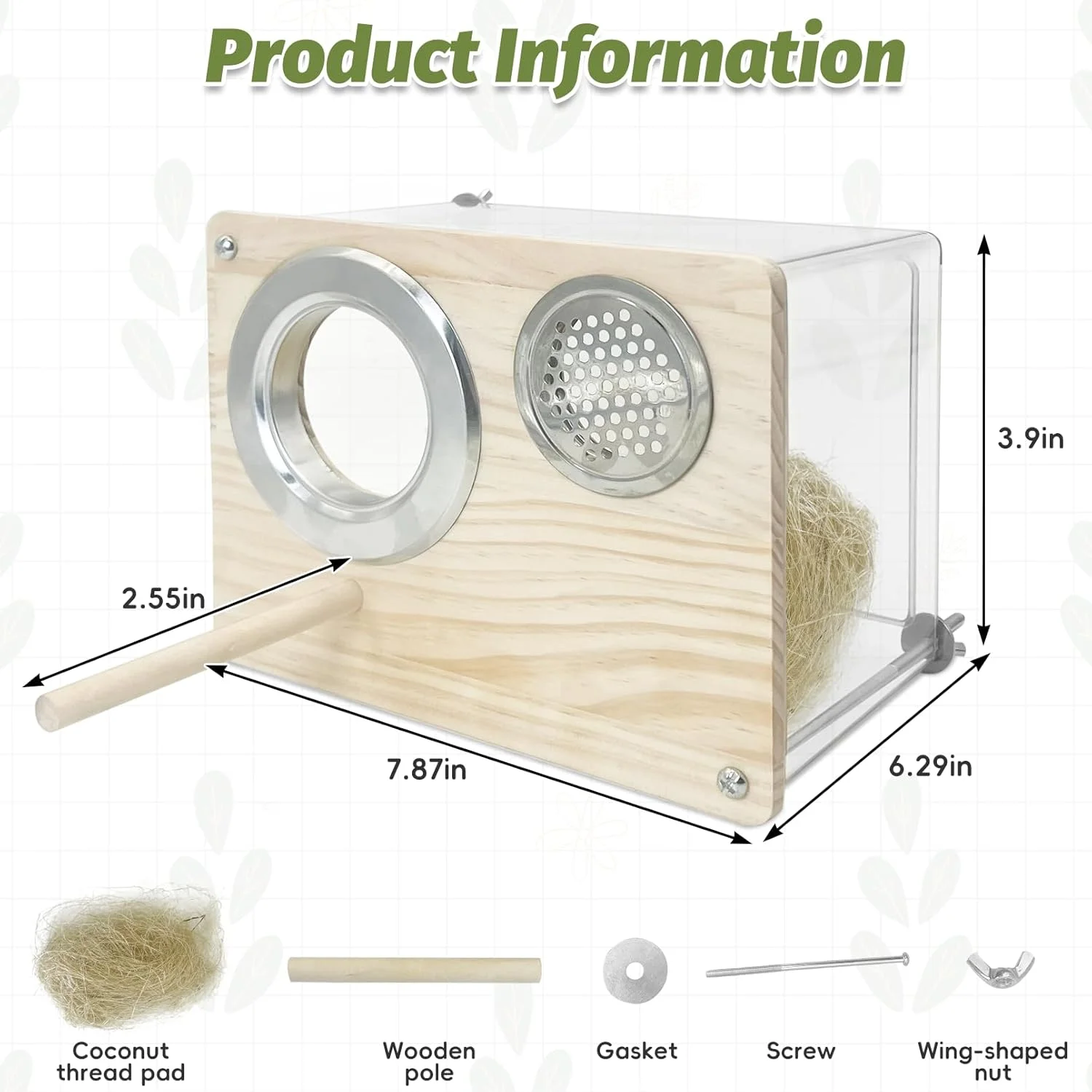 جعبه لانه سازی طوطی شفاف آکریلیک PINVNBY، جعبه پرورش مرغ عشق، لانه پرنده برای قفس، خانه پرنده با میله برای طوطی ها، عروس هلندی ها، مرغ عشق ها و پرندگان کوچک (L: 20.5 x 15.7 x 9.9 سانتی متر)