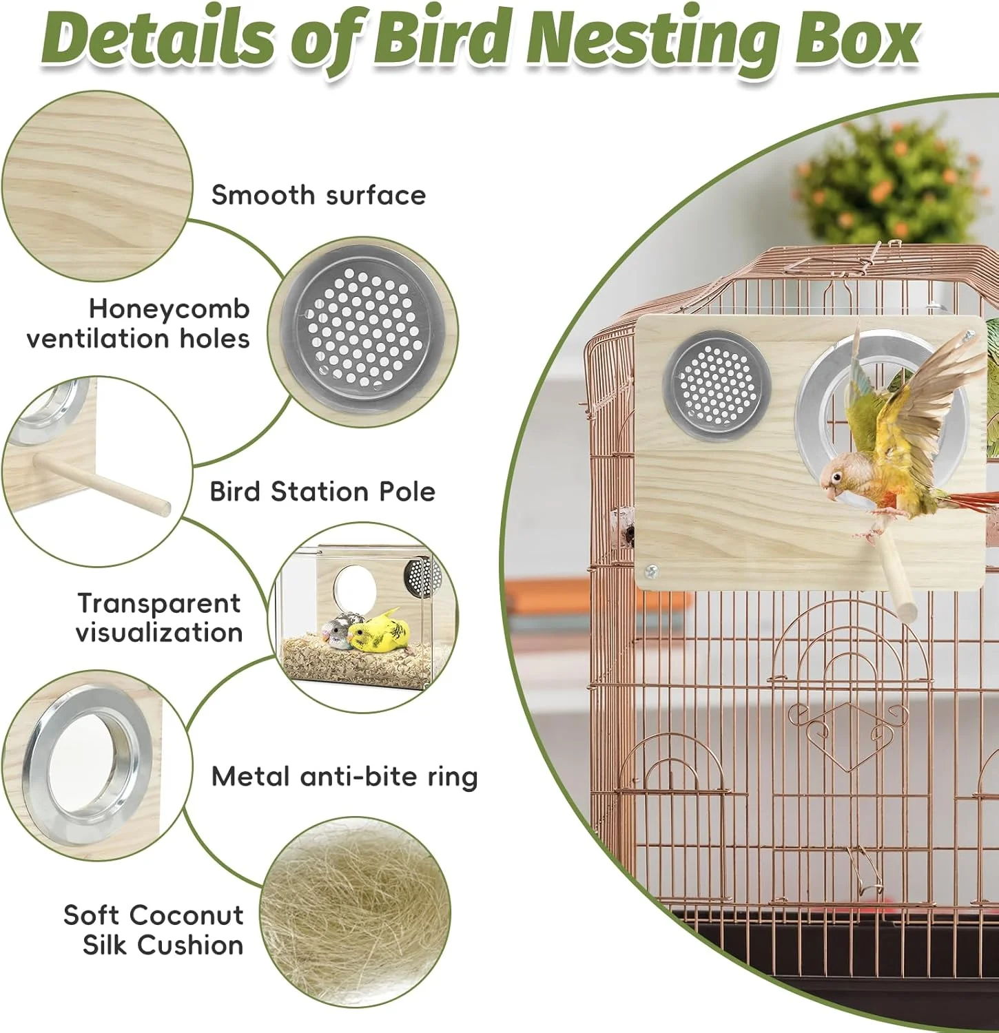 جعبه لانه سازی طوطی شفاف آکریلیک PINVNBY، جعبه پرورش مرغ عشق، لانه پرنده برای قفس، خانه پرنده با میله برای طوطی ها، عروس هلندی ها، مرغ عشق ها و پرندگان کوچک (L: 20.5 x 15.7 x 9.9 سانتی متر)