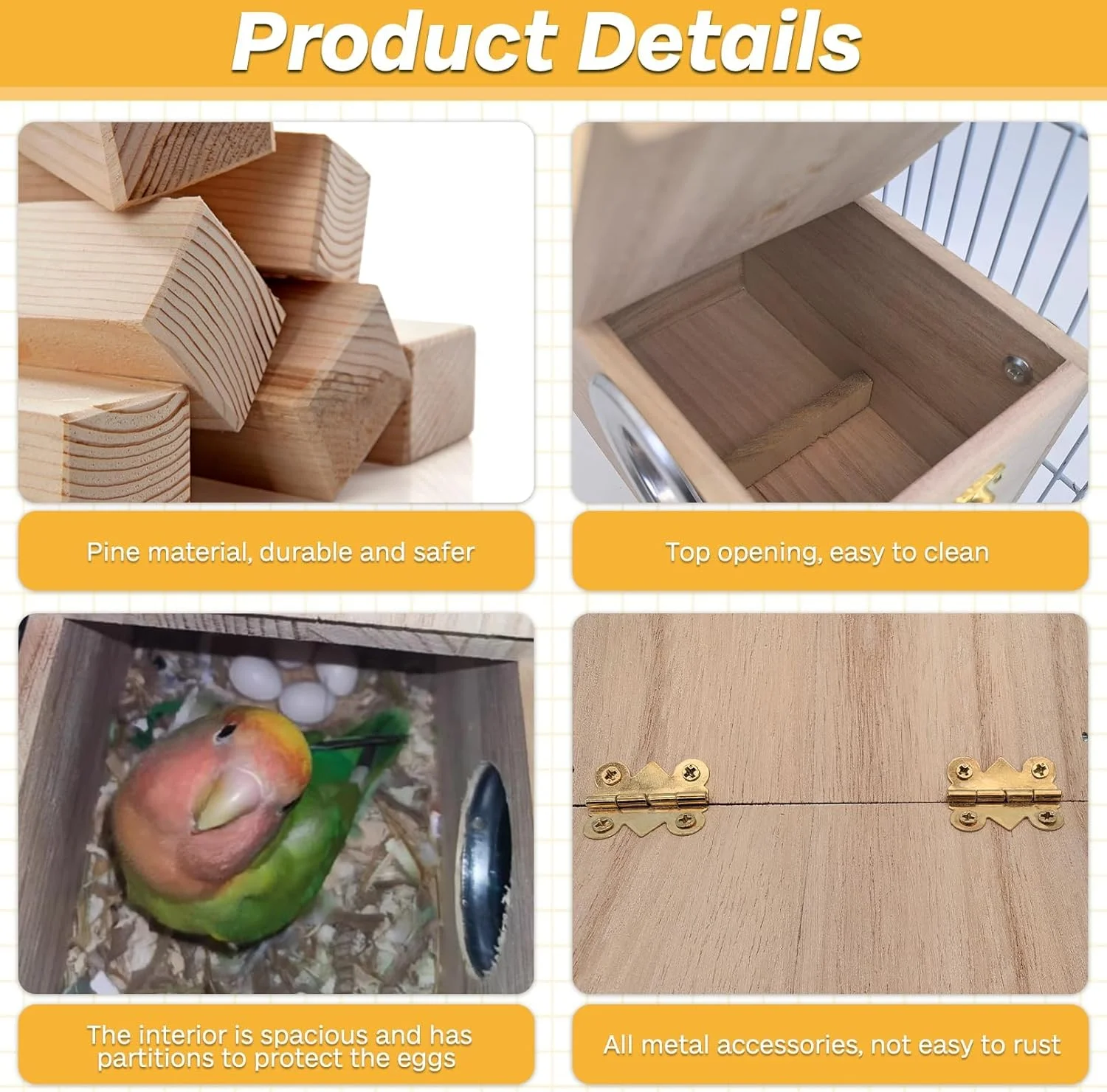 جعبه لانه پرنده PINVNBY، خانه پرنده چوبی برای مرغ عشق، جعبه جفت گیری طوطی (سایز M: 7.9 * 4.7 * 4.7 اینچ)