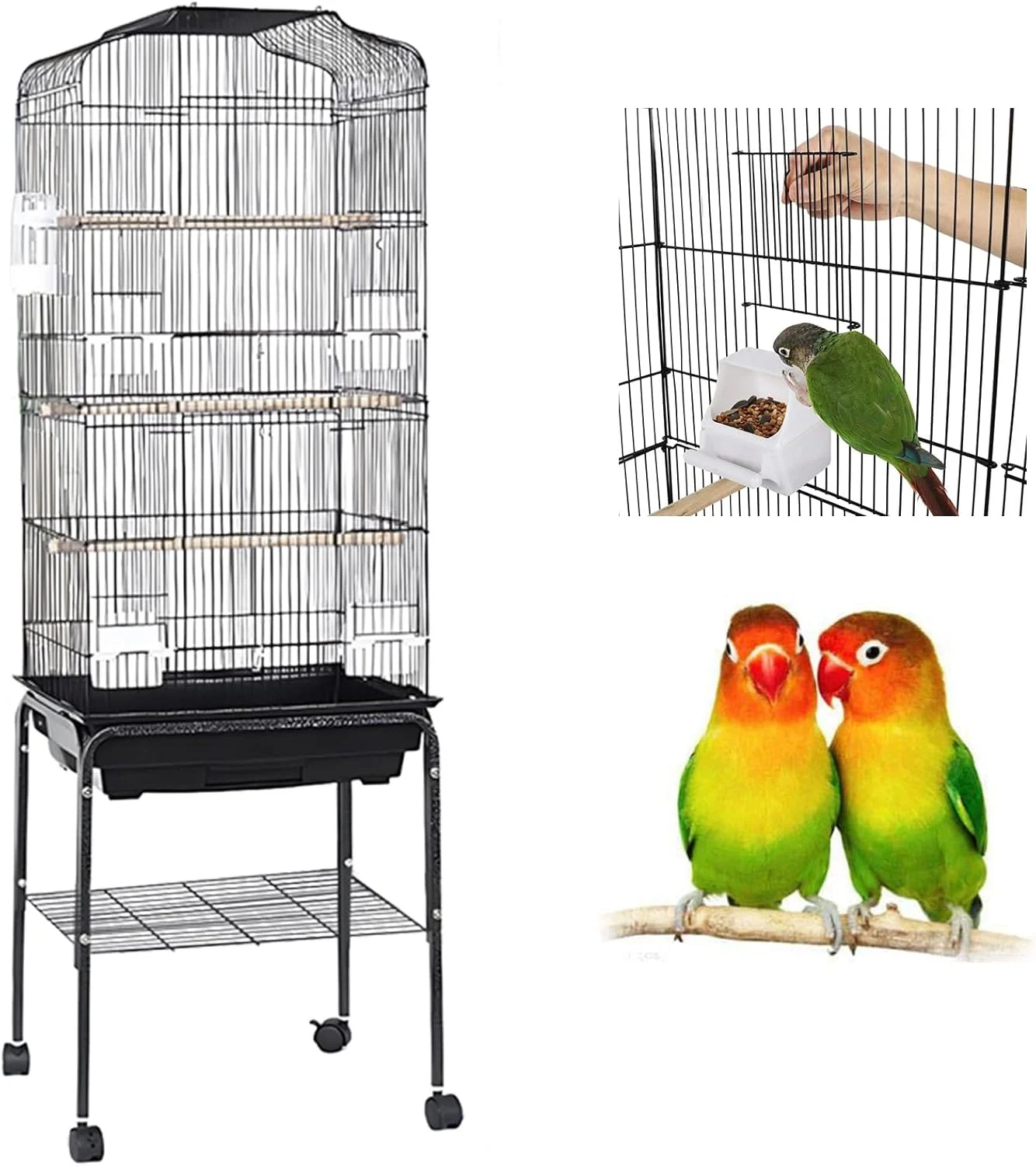 قفس پرنده بزرگ باز PeiQi، با براکت های چرخشی و سینی زیرین، قفس پرنده با بالای باز، مناسب برای کانور، پاراکیت، کوکاتیل، فنچ، ماکائو، کاکادو، گونه های پرندگان کوچک تا بزرگ