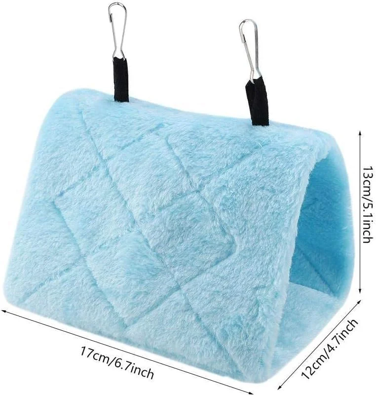 آشیانه طوطی به شکل هاموک گل صد تومانی، لانه هاموکی پرنده، چادر قفس زمستانی مخمل خواب دار، تخت طوطی کوچک آبی با کیسه نخی (آبی - سایز کوچک)