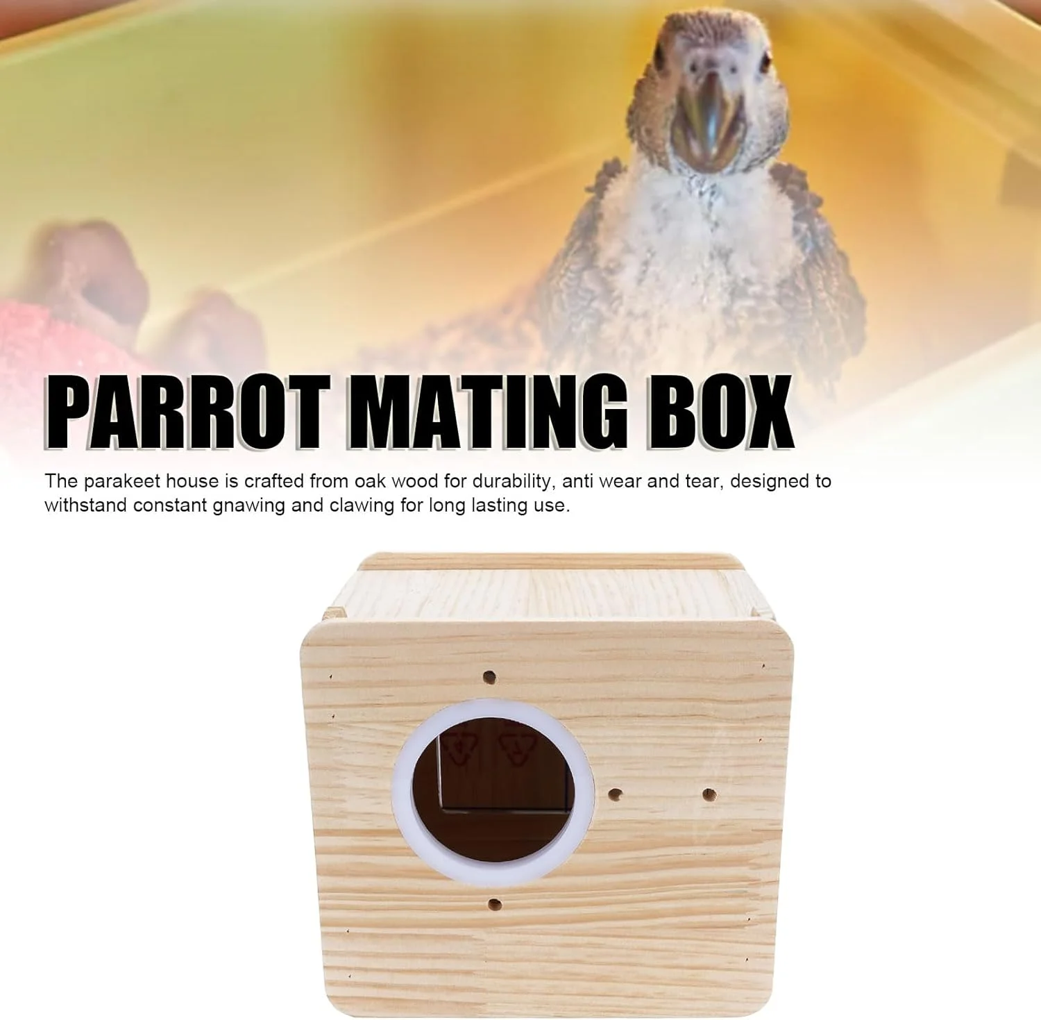 جعبه لانه پرنده، جعبه پرورش طوطی برزیلی بصری، خانه قفس پرنده چوبی بلوط، جعبه عایق در فضای باز برای فنچ، مرغ عشق، عروس هلندی، مرغ عشق استرالیایی، طوطی کوتوله