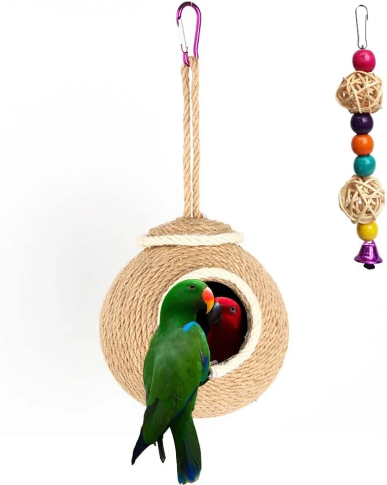 آشیانه پرنده لانه نارگیلی طبیعی، خانه طوطی، لانه بافته شده با طناب برای مرغ عشق، عروس هلندی، کانور، قناری، فنچ، مرغ مینا، همستر و سنجاب های کوچک، جعبه لانه سازی