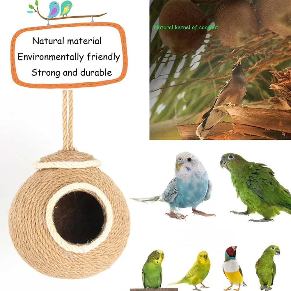 آشیانه پرنده لانه نارگیلی طبیعی، خانه طوطی، لانه بافته شده با طناب برای مرغ عشق، عروس هلندی، کانور، قناری، فنچ، مرغ مینا، همستر و سنجاب های کوچک، جعبه لانه سازی