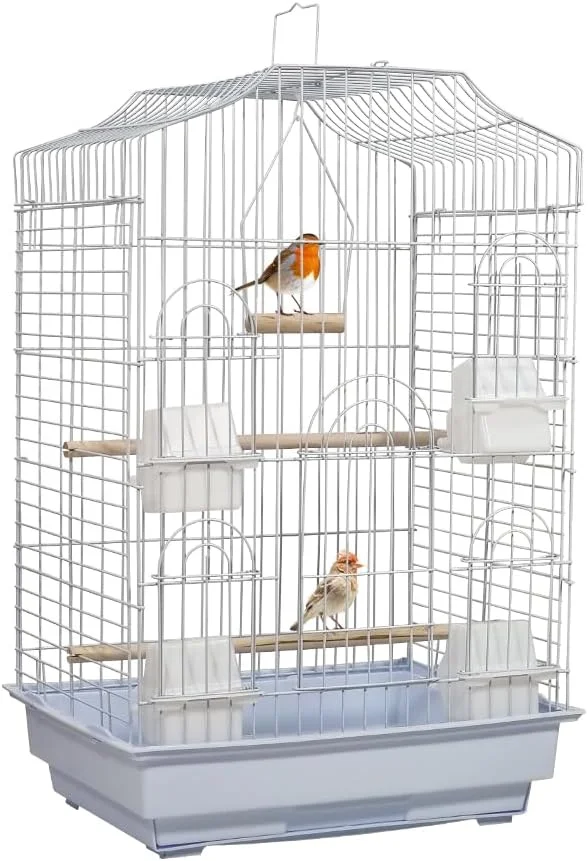 قفس پرنده کوچک با طراحی سقف باز، میله های چوبی، فنجان های غذاخوری و سینی کشویی، قفس پرنده فلزی محکم برای مرغ عشق، قناری و مرغ باجریگار، ایده آل برای استفاده در داخل/خارج از منزل، 73 سانتی متر (مشکی)