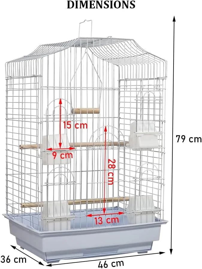 قفس پرنده کوچک با طراحی سقف باز، میله های چوبی، فنجان های غذاخوری و سینی کشویی، قفس پرنده فلزی محکم برای مرغ عشق، قناری و مرغ باجریگار، ایده آل برای استفاده در داخل/خارج از منزل، 73 سانتی متر (مشکی)