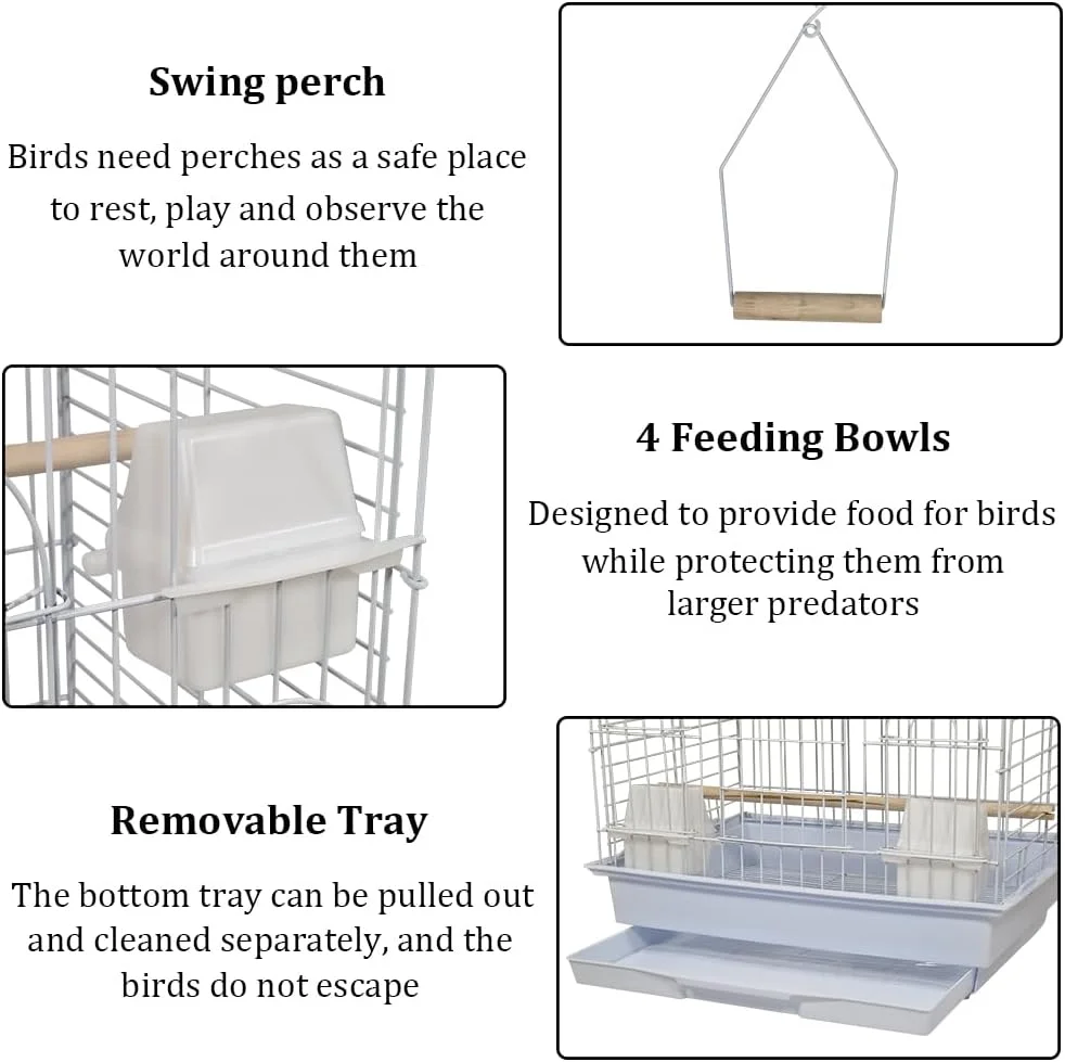 قفس پرنده کوچک با طراحی سقف باز، میله های چوبی، فنجان های غذاخوری و سینی کشویی، قفس پرنده فلزی محکم برای مرغ عشق، قناری و مرغ باجریگار، ایده آل برای استفاده در داخل/خارج از منزل، 73 سانتی متر (مشکی)