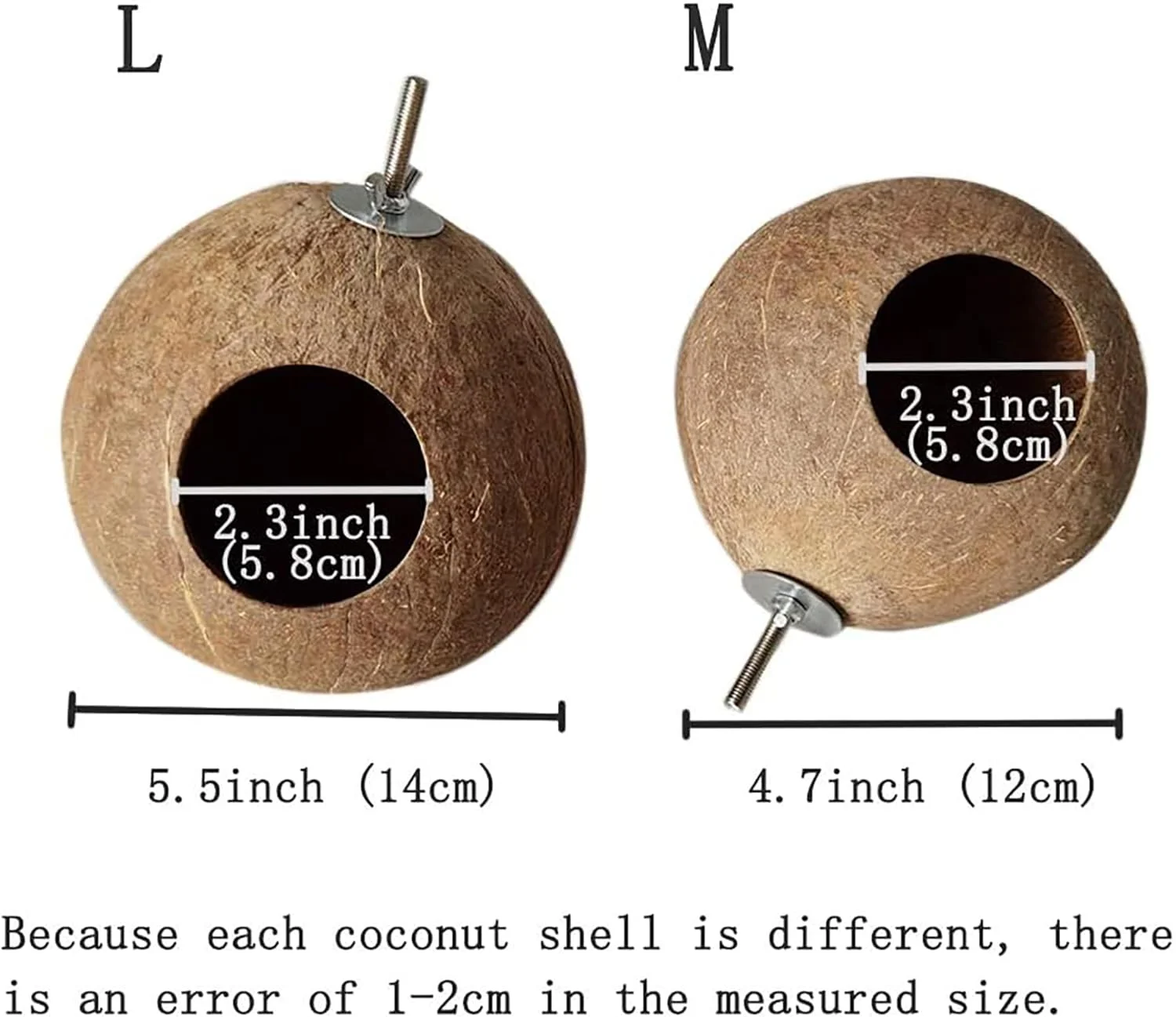 خانه نارگیلی پرنده OMEM، خانه همستر، پوسته نارگیل قابل نصب در بامبو، قفس پرندگان، قفس همستر (L)