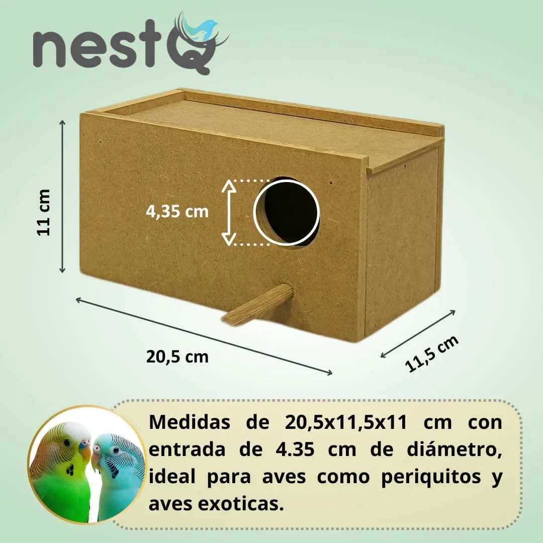 جعبه لانه سازی چوبی مرغ عشق با قلاب های محکم - زیستگاه پرورش پرندگان کوچک، جادار و سازگار با محیط زیست - خانه پرنده چوبی طبیعی با طراحی آسان تمیز شونده - طول 20 سانتی متر