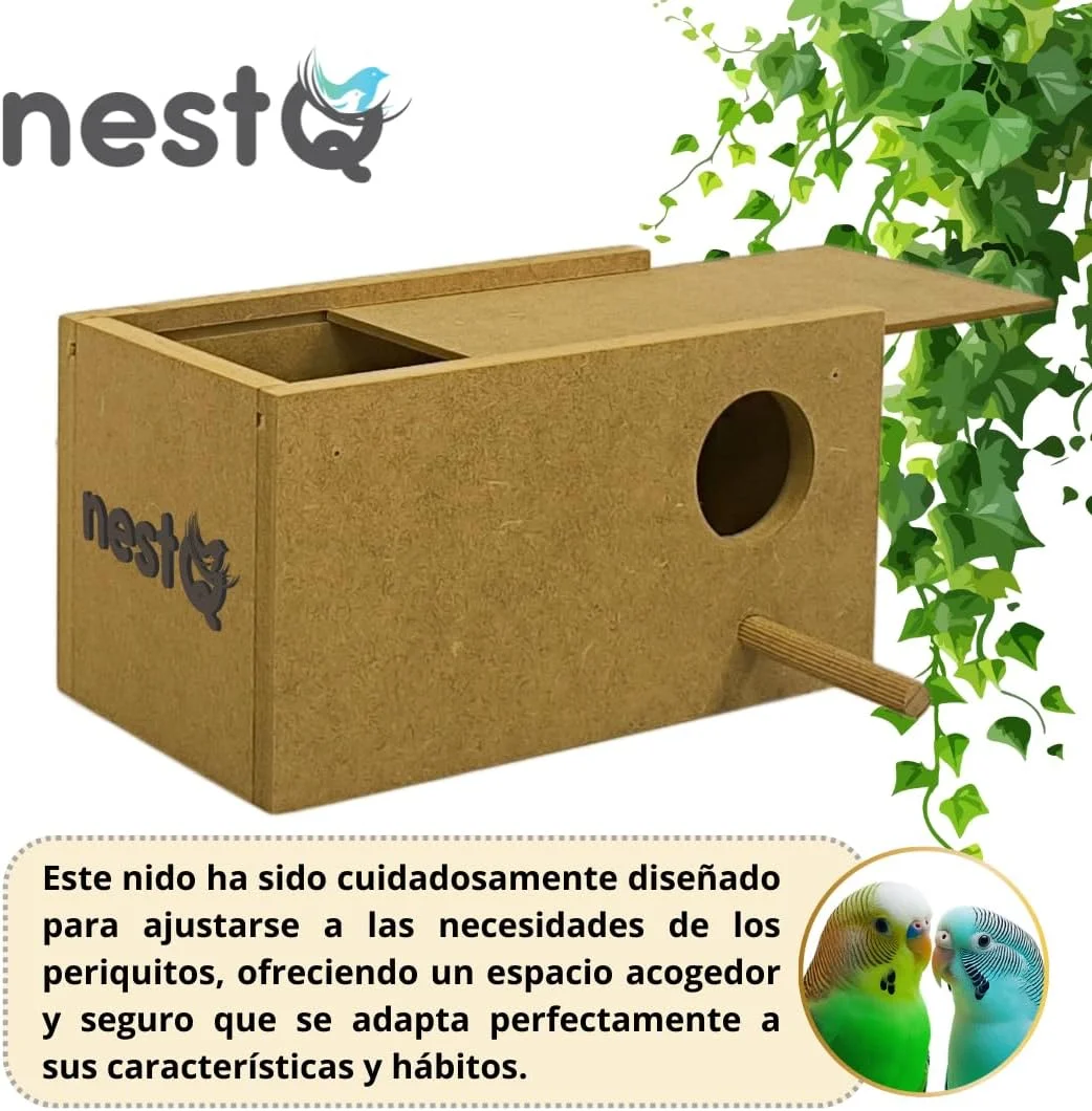 جعبه لانه سازی چوبی مرغ عشق با قلاب های محکم - زیستگاه پرورش پرندگان کوچک، جادار و سازگار با محیط زیست - خانه پرنده چوبی طبیعی با طراحی آسان تمیز شونده - طول 20 سانتی متر