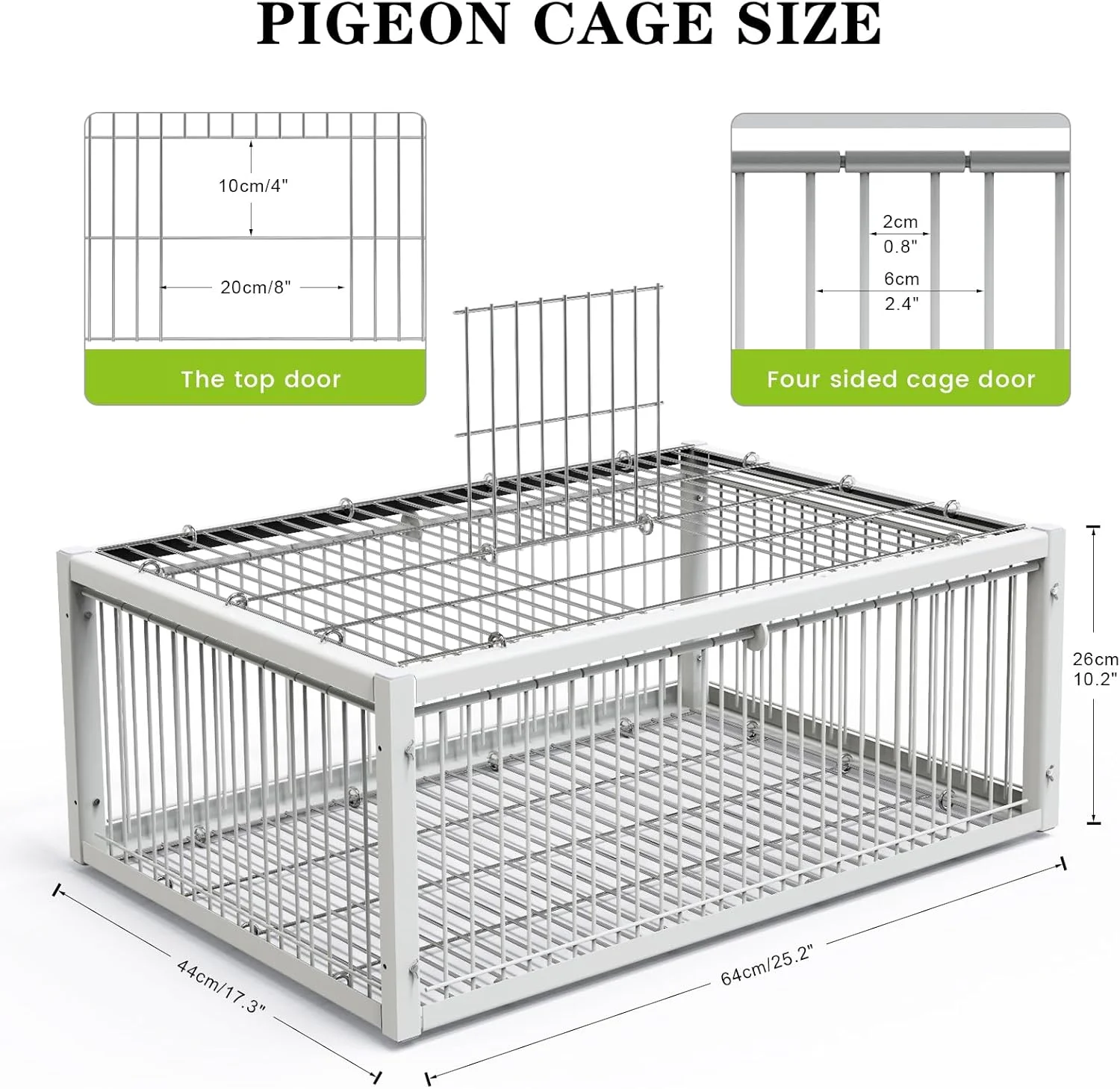 تله پرنده MOGOULUA، قفس کبوتر، ضد فرار، اتوماتیک، قفس صید کبوتر مسابقه ای، قفس پرنده اتوماتیک، درب ورودی یک طرفه برای کبوترها، طوطی ها، پرندگان، باغ ها، پشت بام ها، پاسیوها، 64x44x26 سانتی متر
