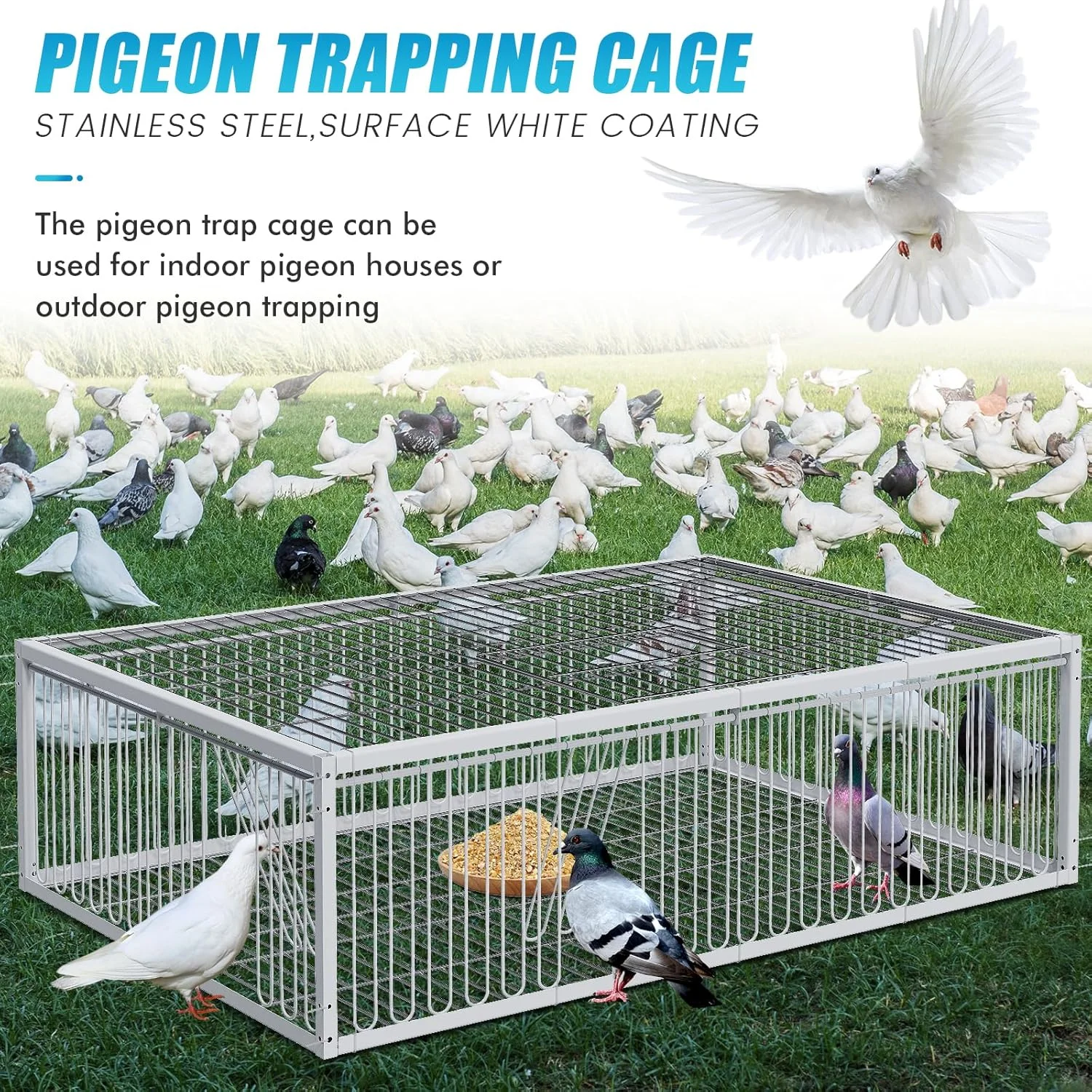 تله کبوتر MOGOULUA، قفس کبوتر با طراحی ضد فرار، تله پرنده برای قرقاول، اردک های وحشی، پرندگان با ورودی یکبار مصرف 4 طرفه و 1 نورگیر، قفس تله فقط برای کبوتر، 90 سانتی متر